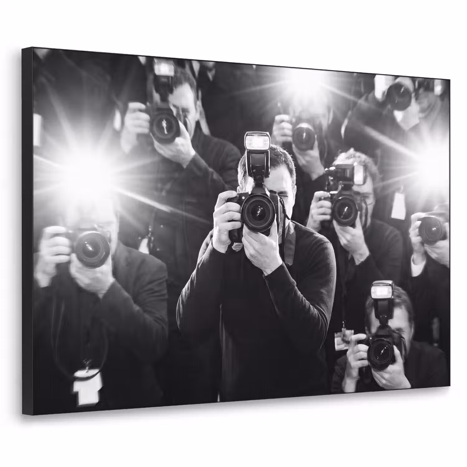 Mensen - Camera - Flitslicht - Zwart-wit - Media Textielframe zwart klein -3d