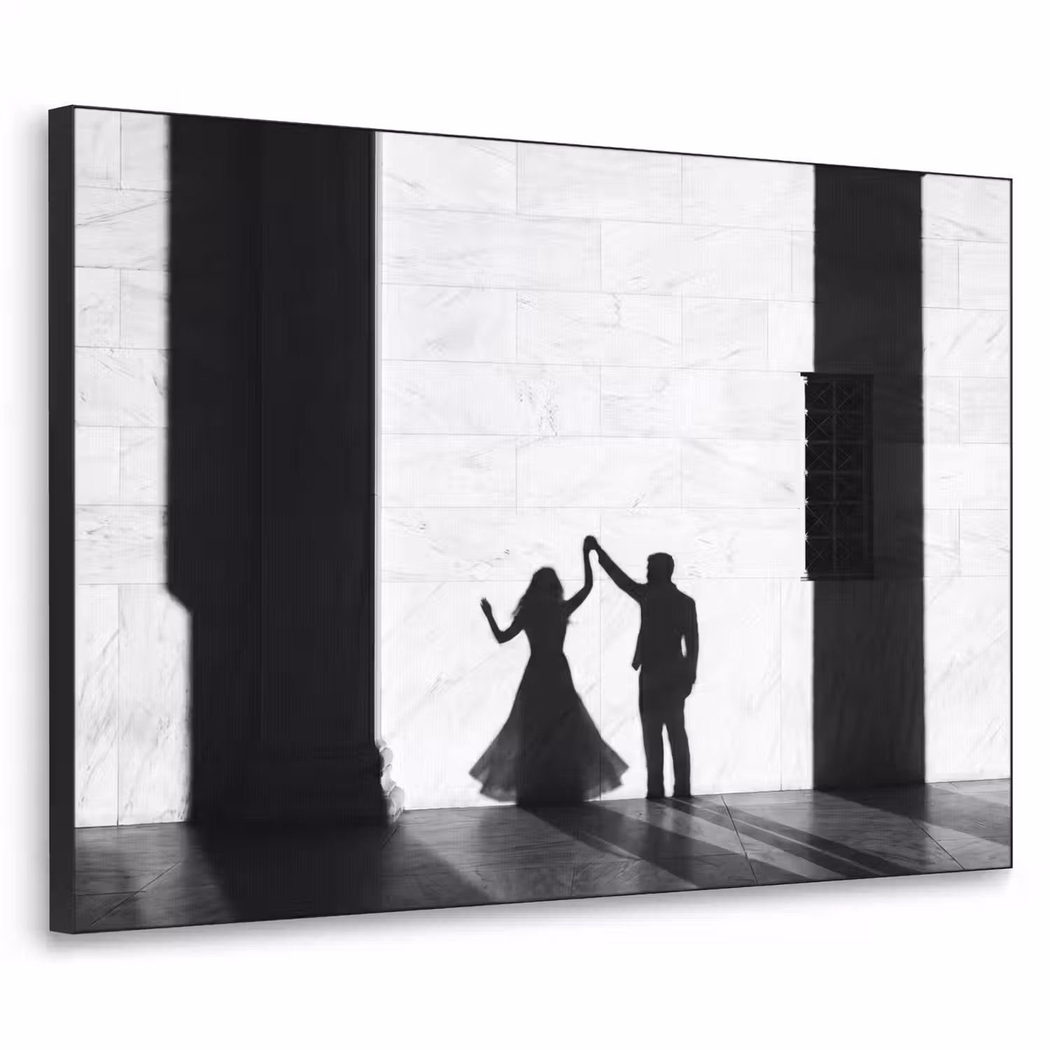 Mensen - Schaduw - Dans - Zwart-wit - Liefde Textielframe zwart klein -3d