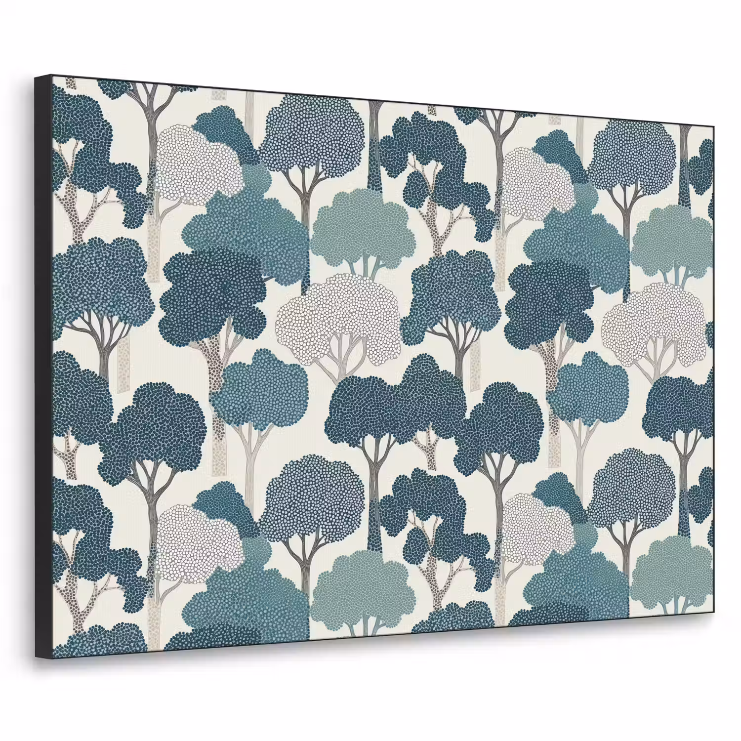 Modern - Bomen - Bos - Patroon - Blauw Textielframe zwart klein 947 -3d