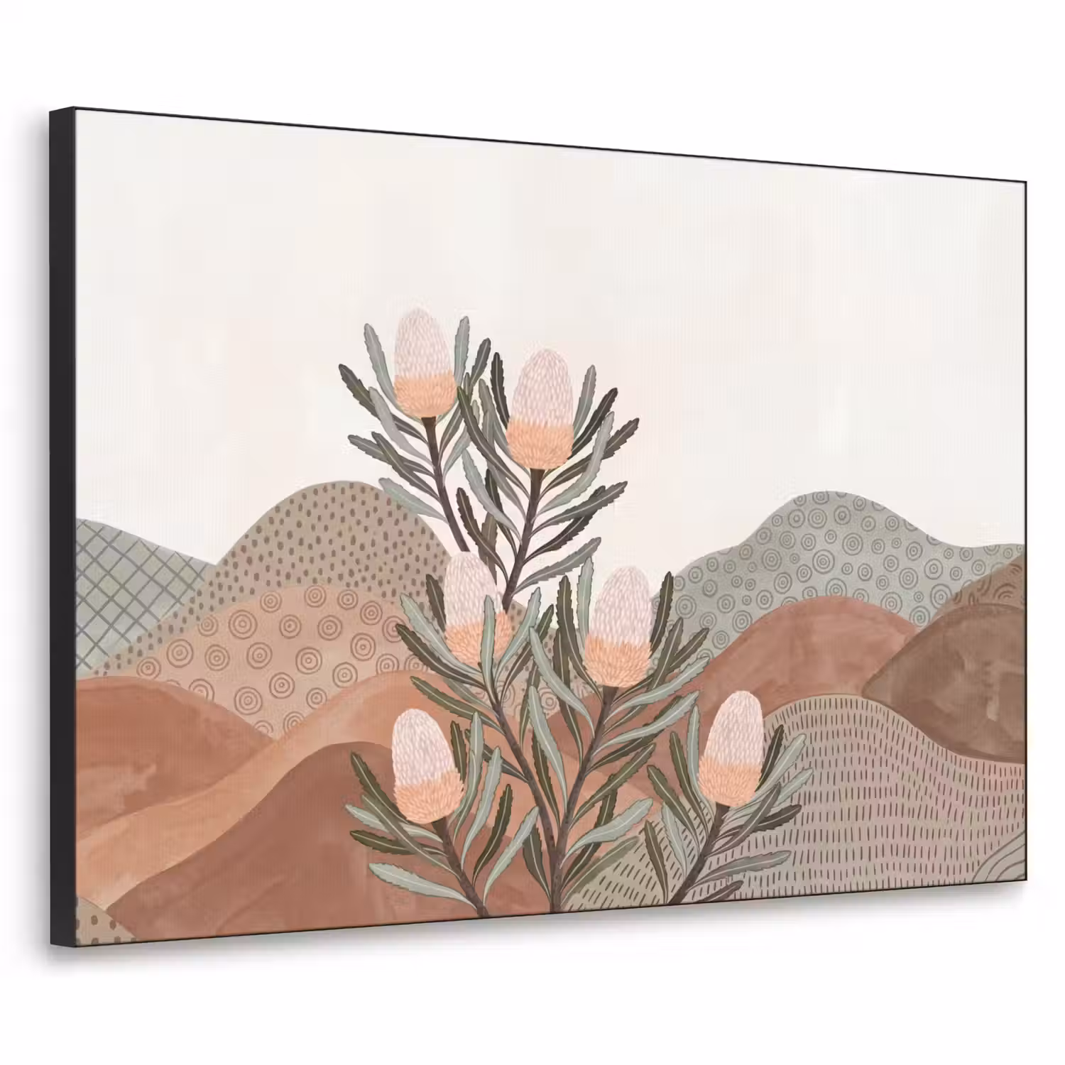 Modern - Heuvels - Terracotta Textielframe zwart klein -3d