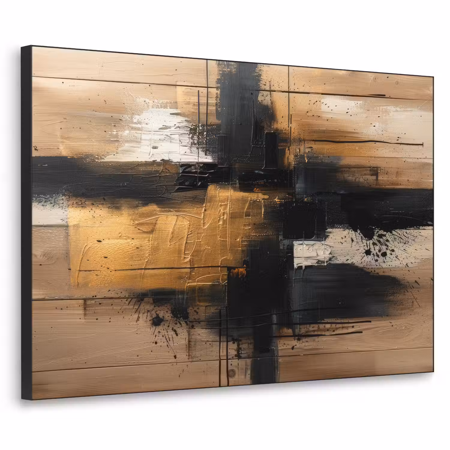 Modern - Zwart - Goud - Verf Textielframe - compleet frame klein -3d