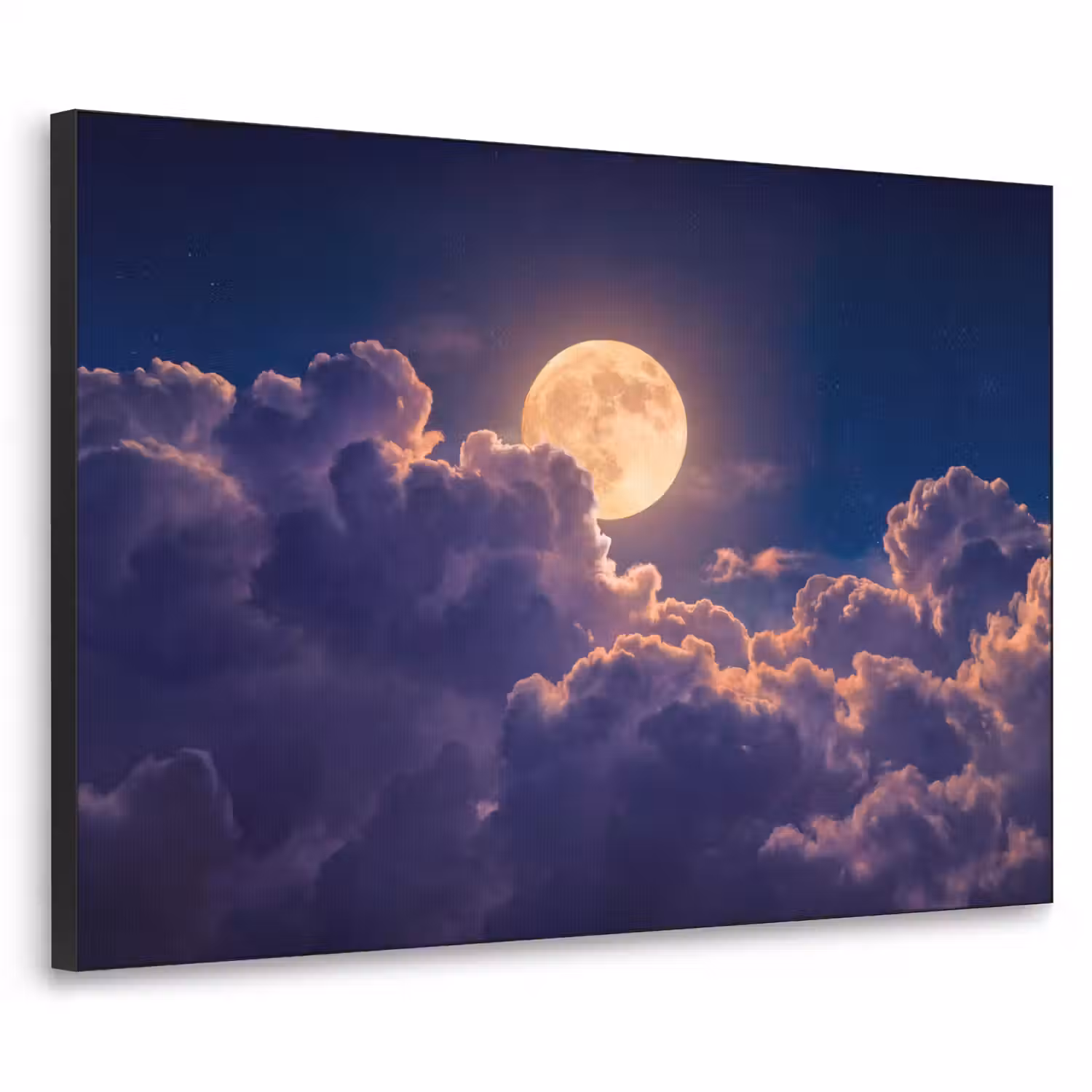 Maan - Wolken - Nacht - Oranje Textielframe zwart klein -3d