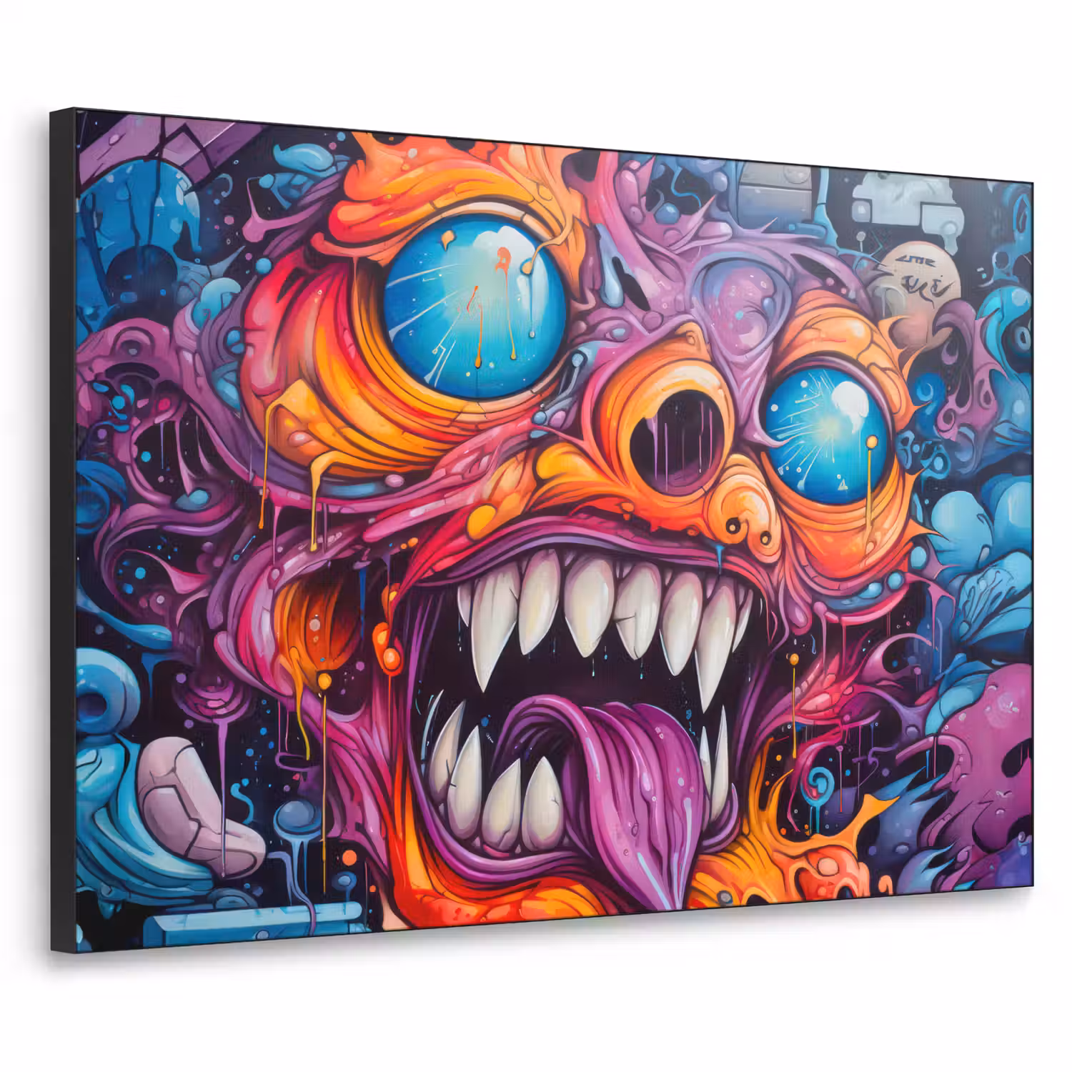 Monster - Graffiti - Kleuren - Oranje Textielframe zwart klein -3d