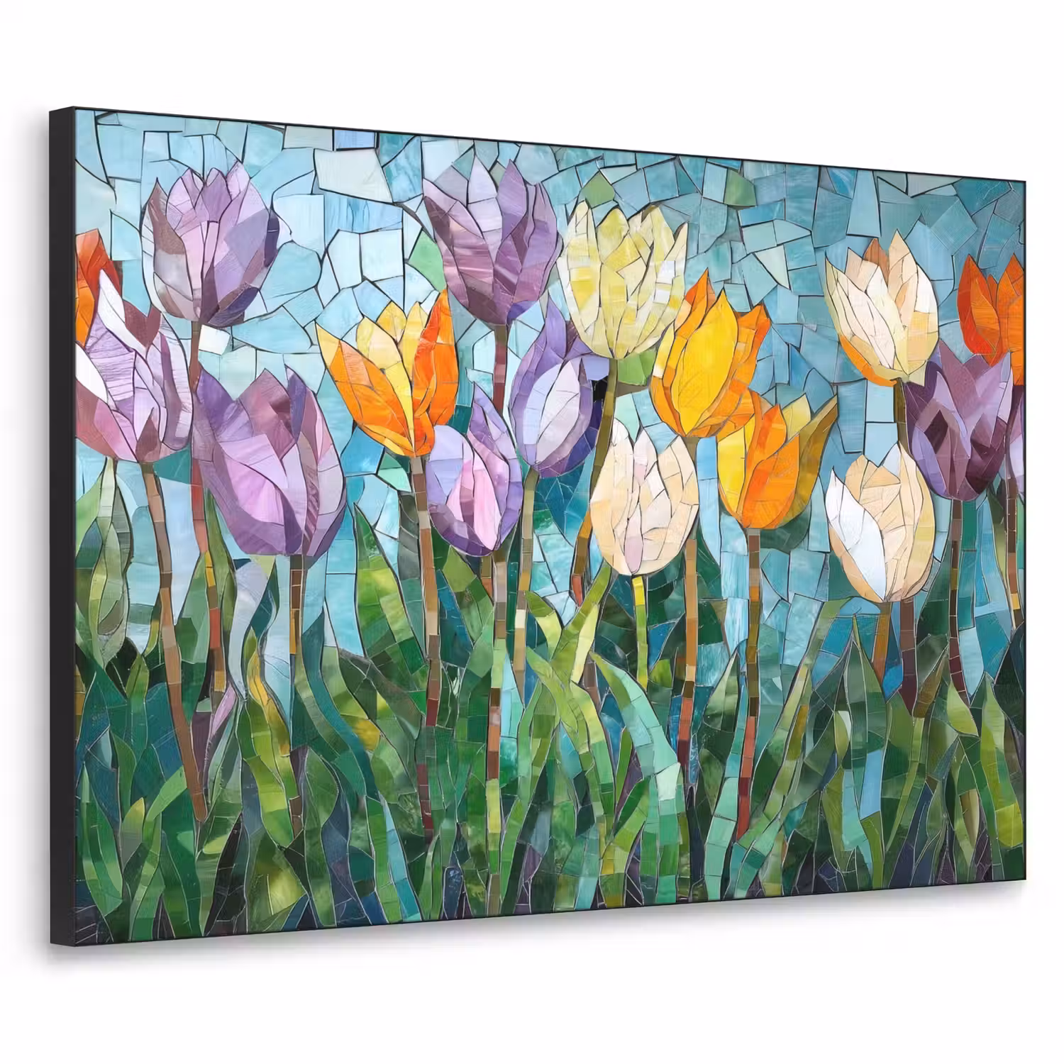 Mozaïek - Veld - Tulpen - Kleurrijk Textielframe - compleet frame klein -3d