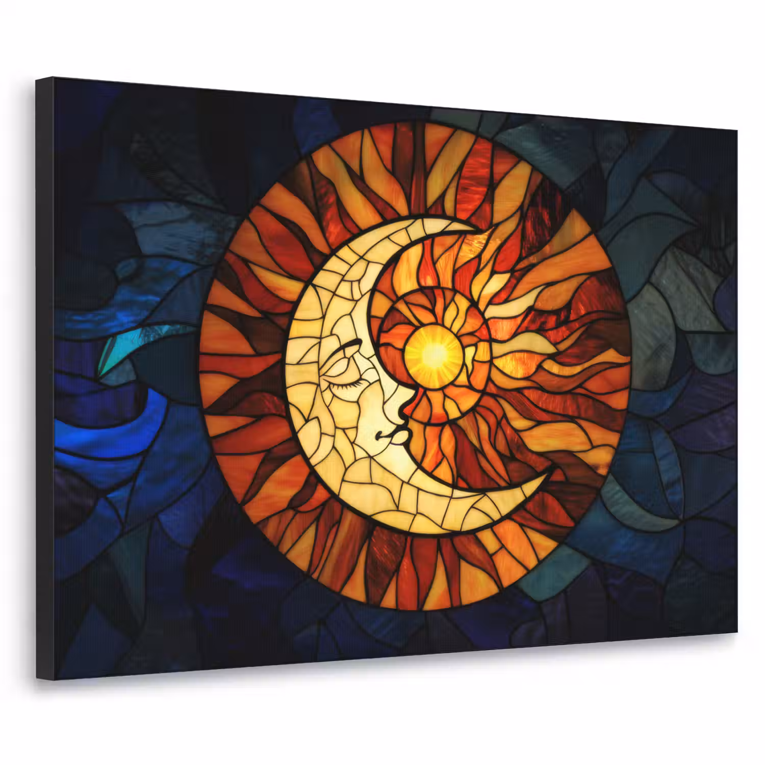 Mozaïek - Glas - Maan - Donkerblauw Textielframe - compleet frame klein -3d