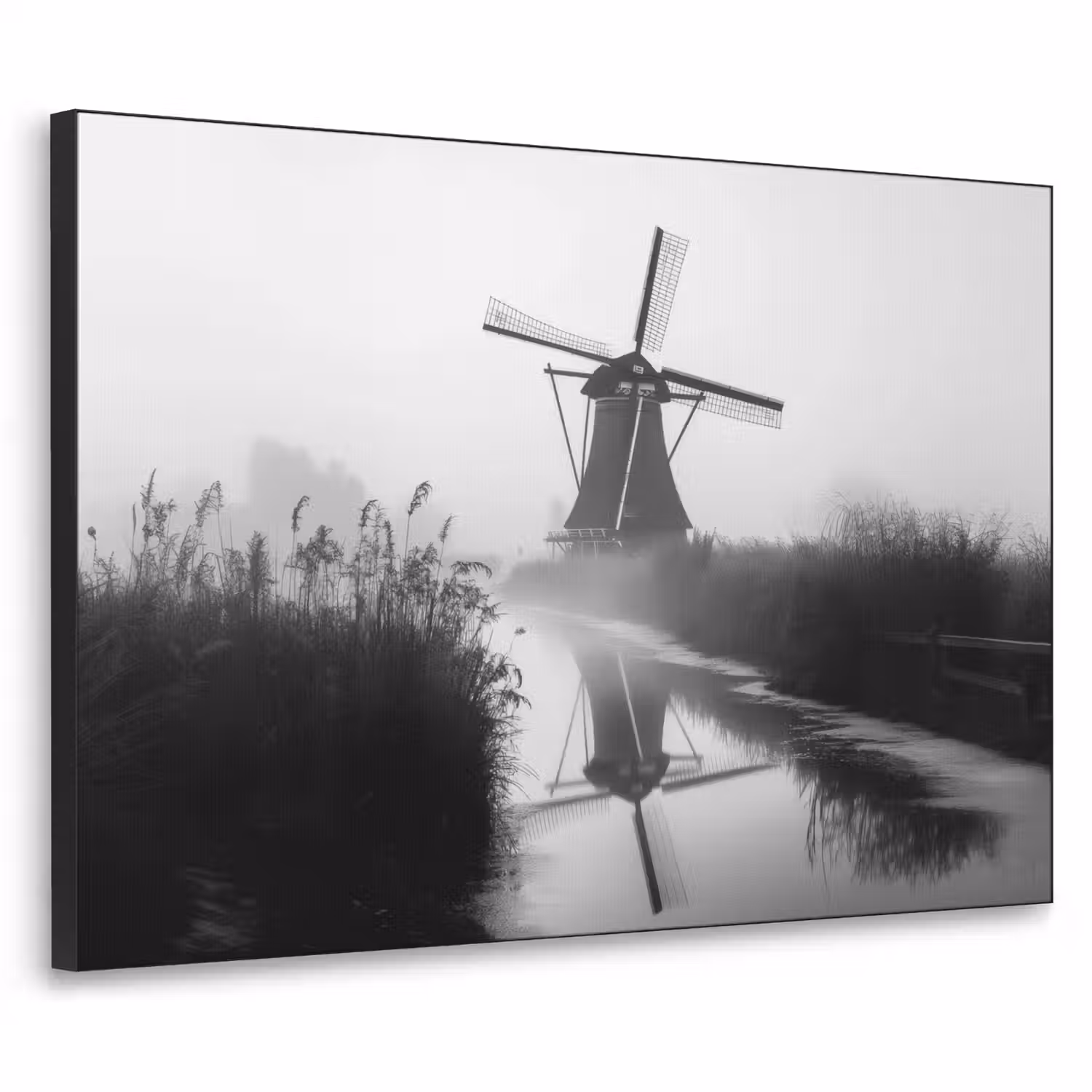 Molen - Weerspiegeling - Landschap - Water Textielframe - compleet frame klein -3d