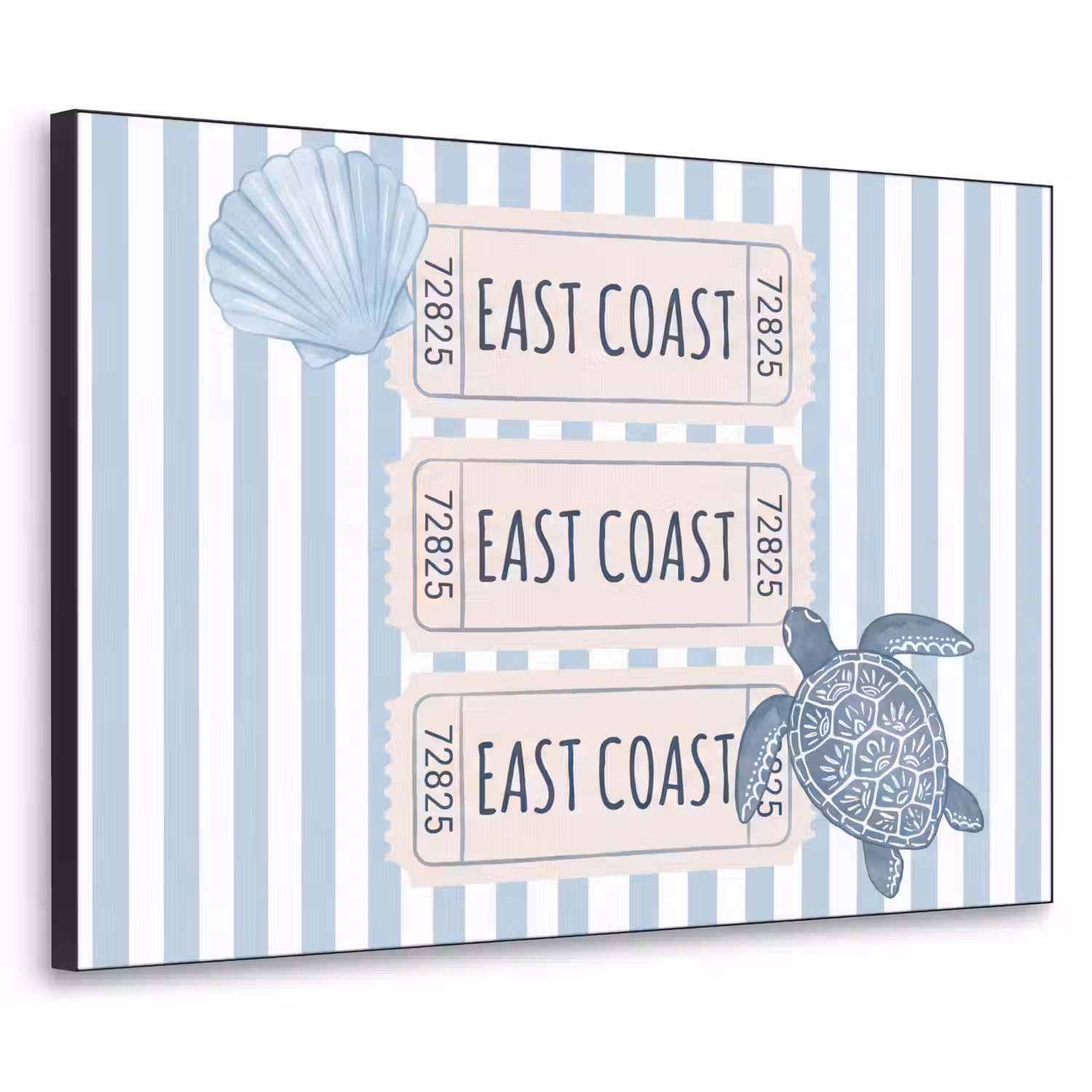 Schelp - Oceaan - Kust - Blauw - Illustratie Textielframe zwart klein -3d