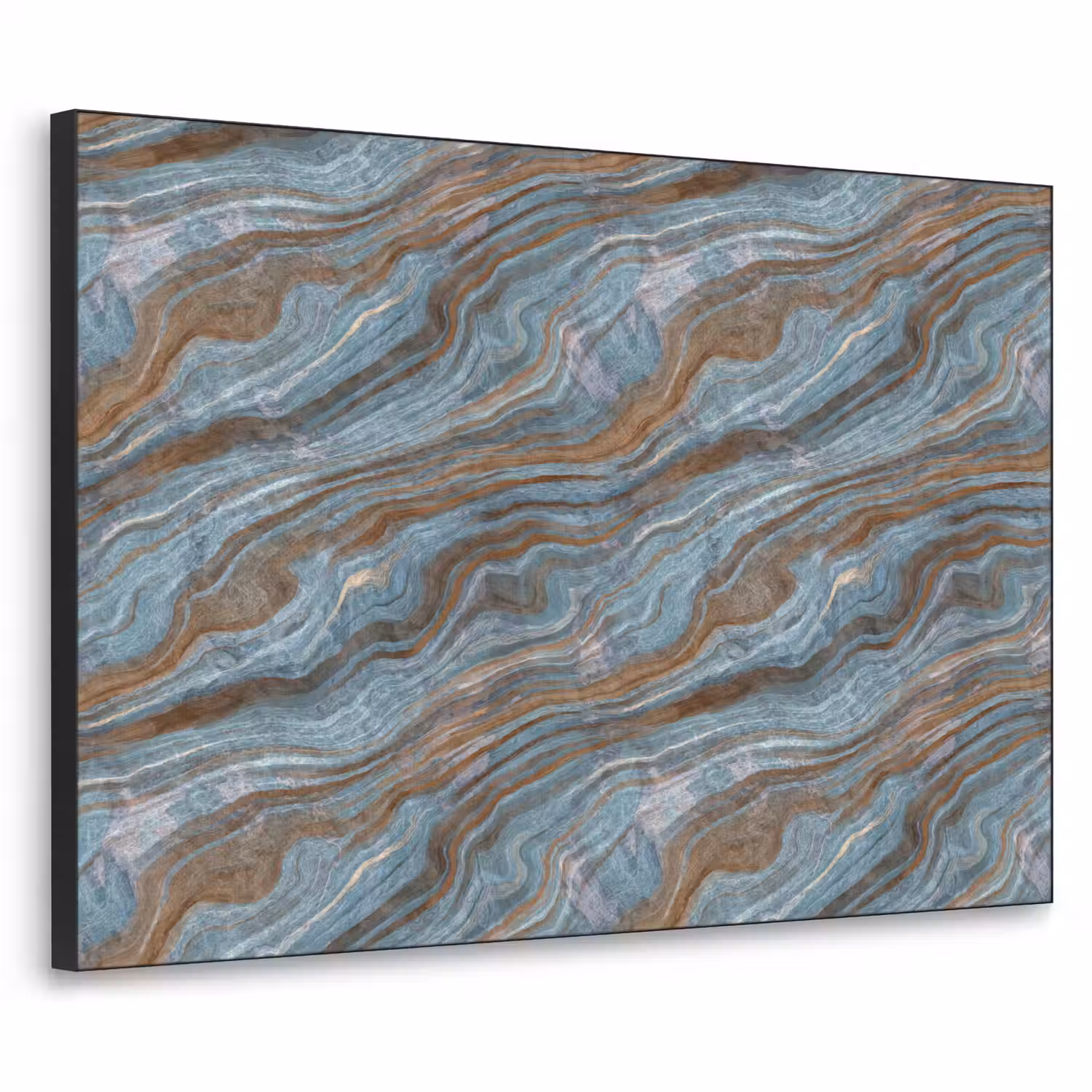 Patroon - Steen - Blauw Textielframe zwart klein 947 -3d