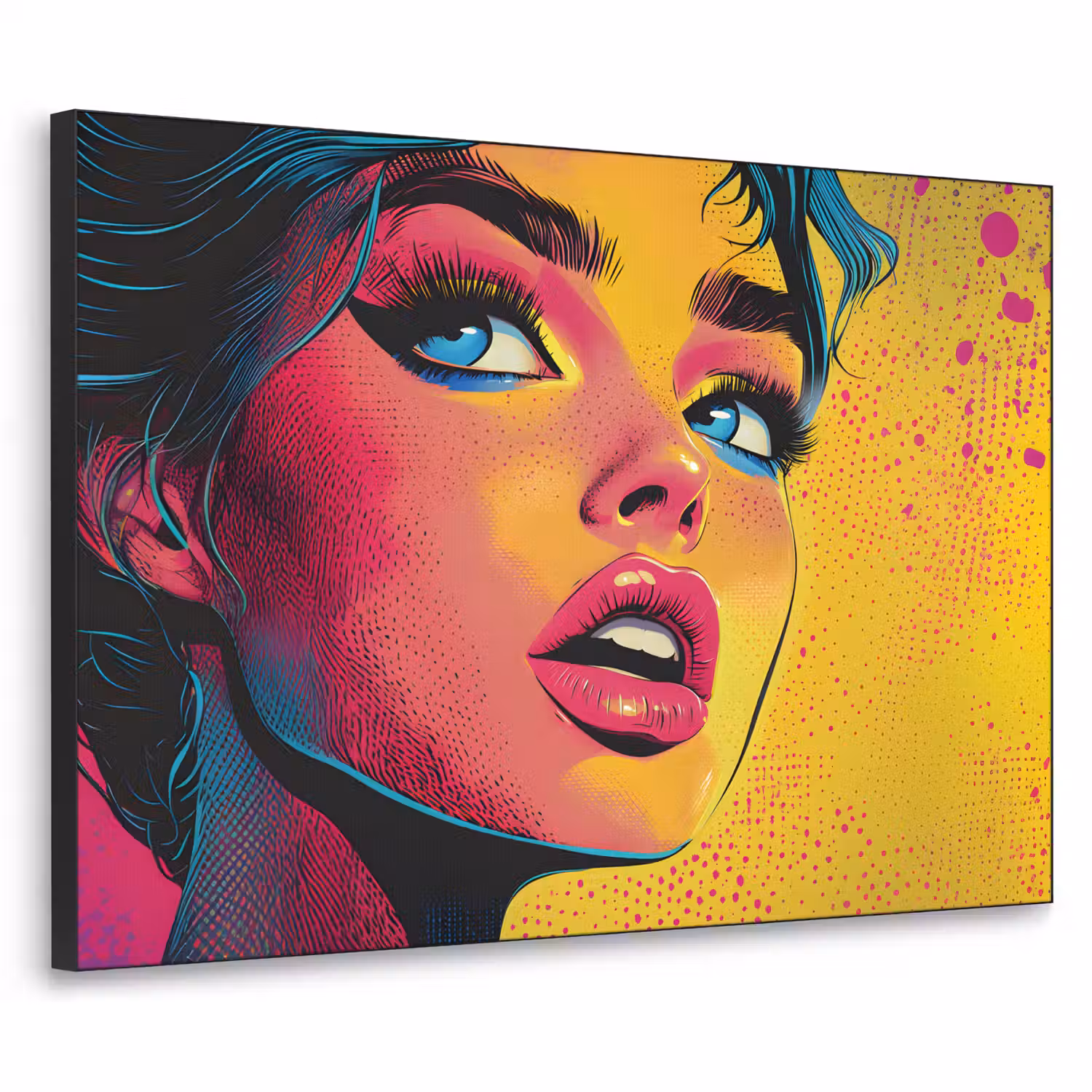 Close-up - Vrouwengezicht - Stippen - Geel Textielframe - compleet frame klein -3d