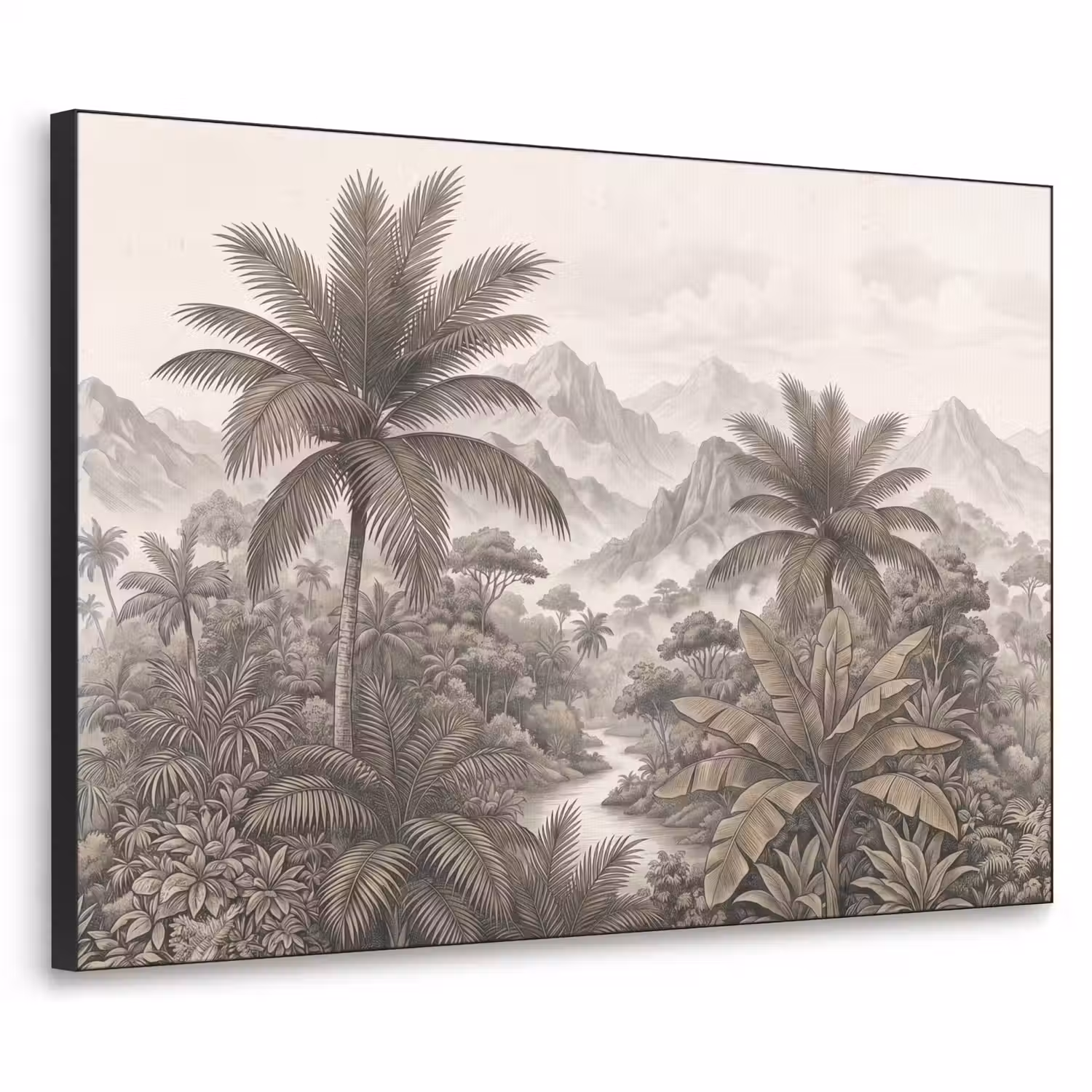 Natuur - Bergen - Rivier - Tropisch - Vintage Textielframe zwart klein -3d
