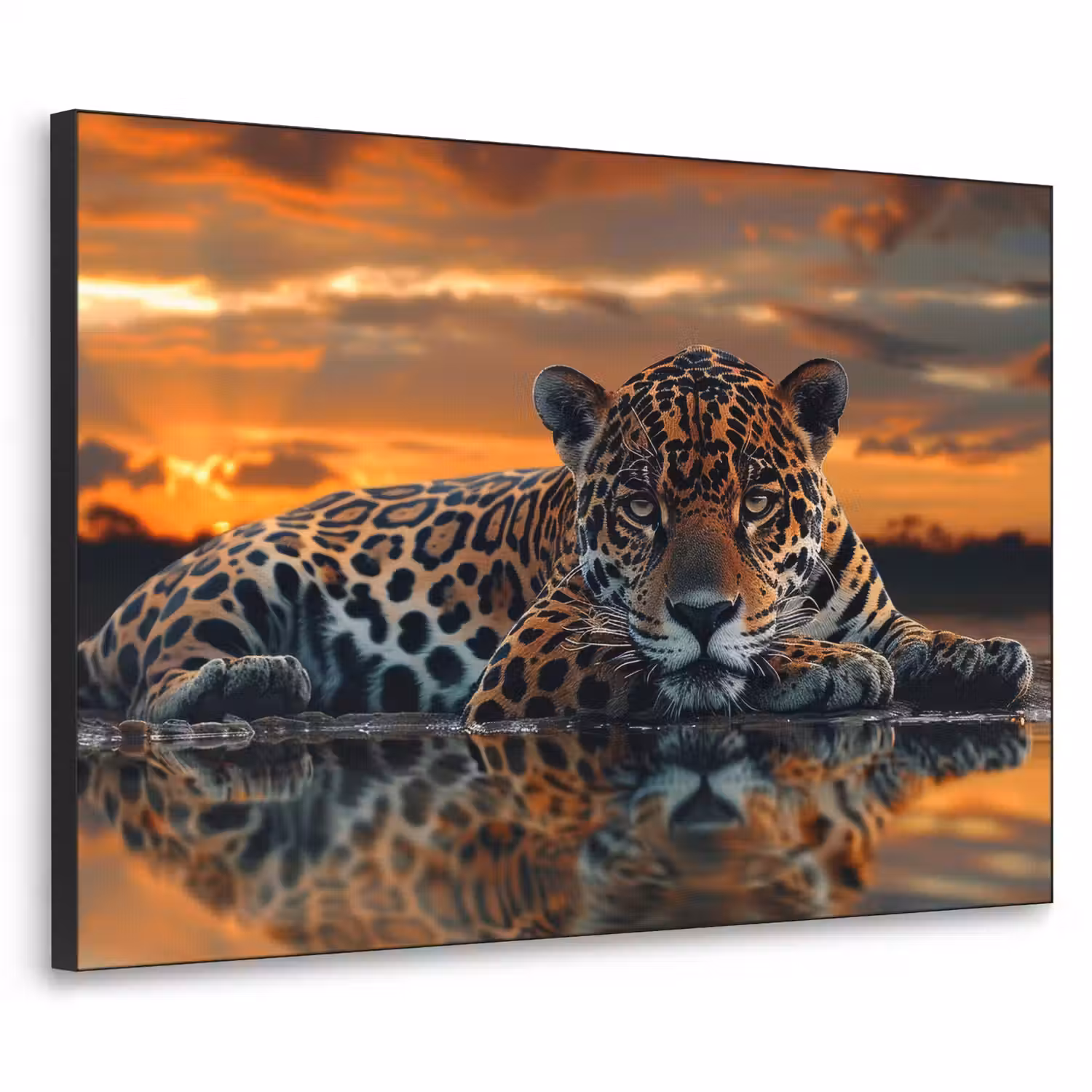 Natuur - Luipaard - Dier - Zonsondergang - Modern Textielframe zwart klein -3d