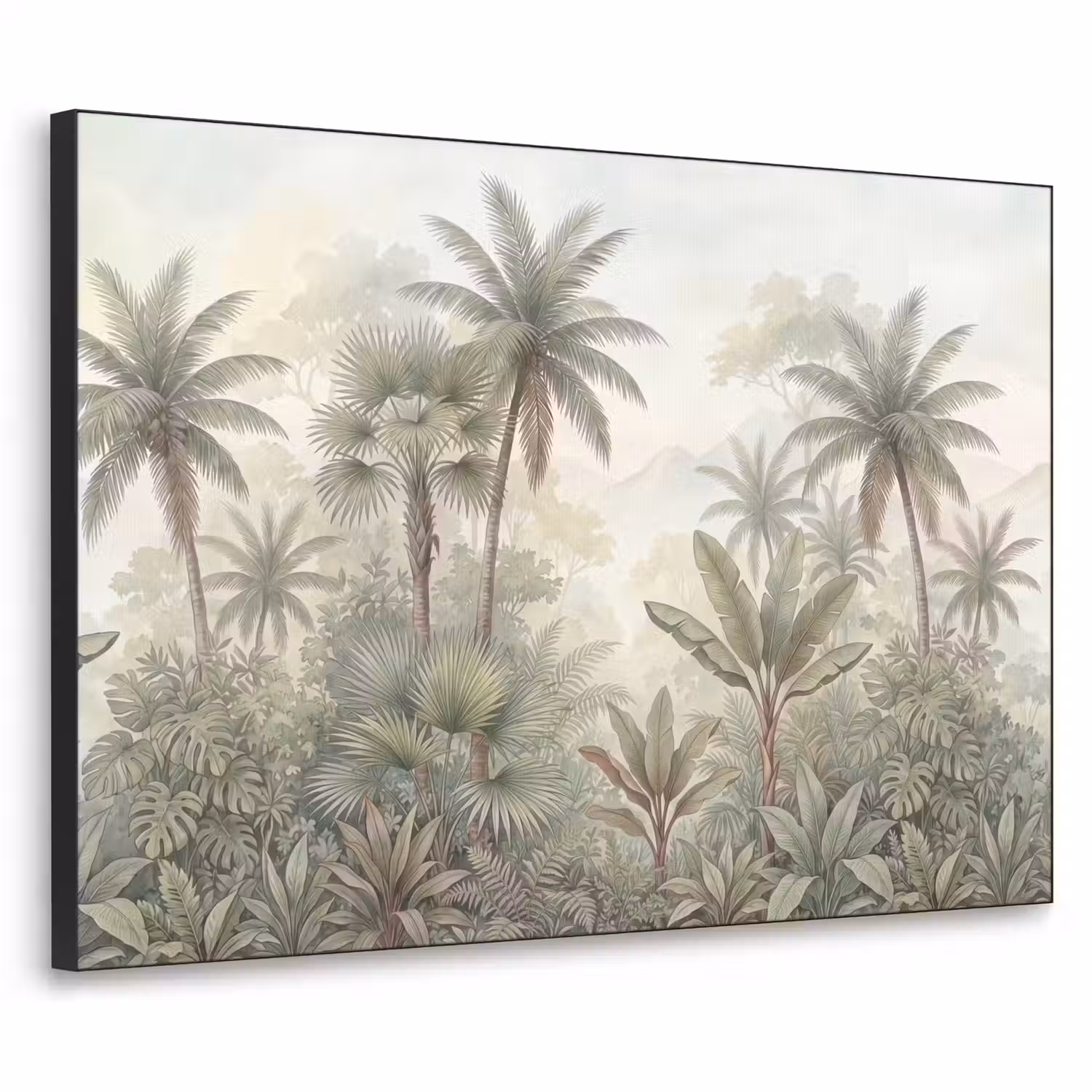 Natuur - Tropisch bos - Landschap - Aquarel - Groen Textielframe zwart klein -3d