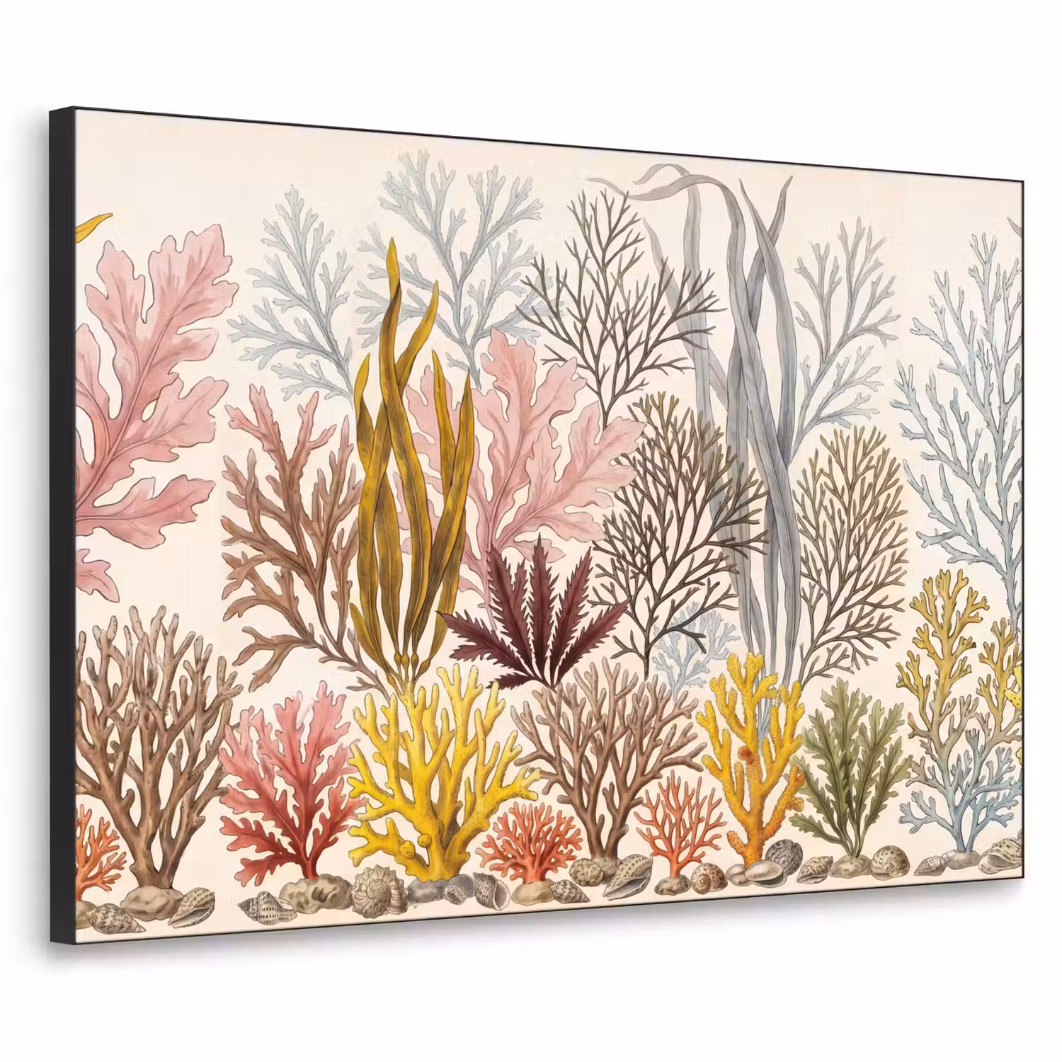 Natuur - Onderwater - Botanisch - Vintage - Kleurrijk Textielframe zwart klein -3d
