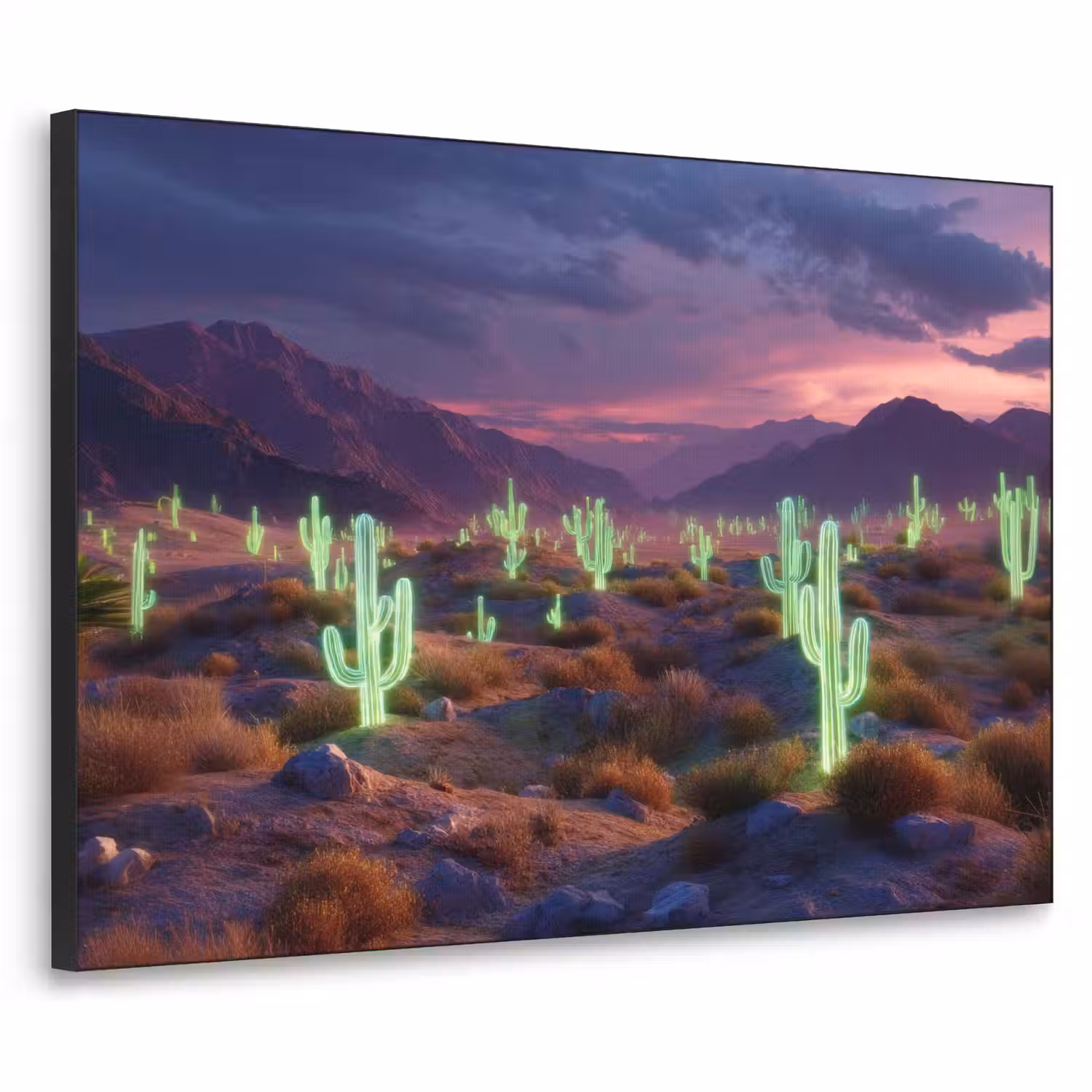 Neon cactussen - Woestijn - Zonsondergang Textielframe - compleet frame klein -3d