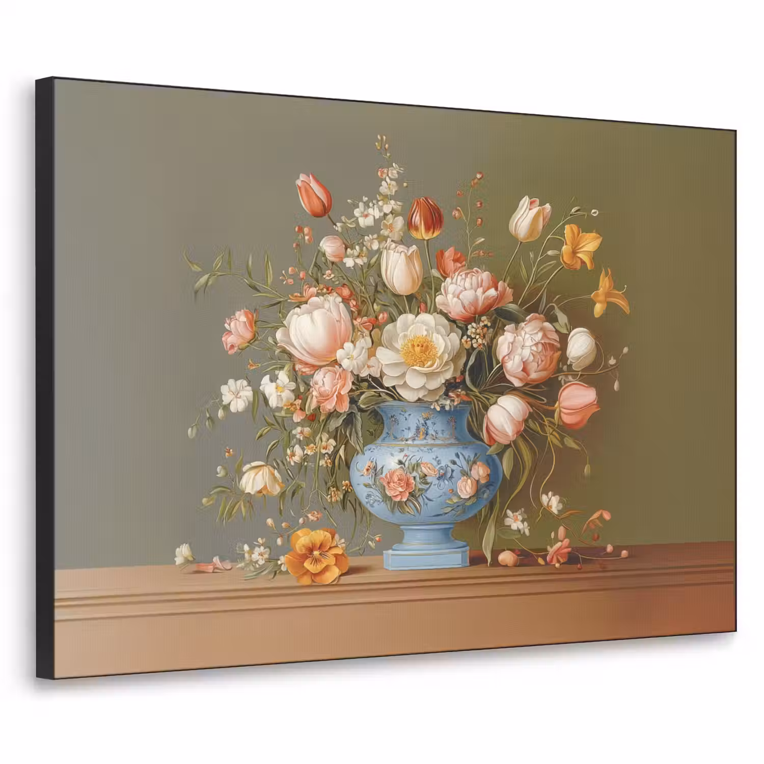 Neutral - Bloemen - Boeket - Vaas Textielframe - compleet frame klein -3d