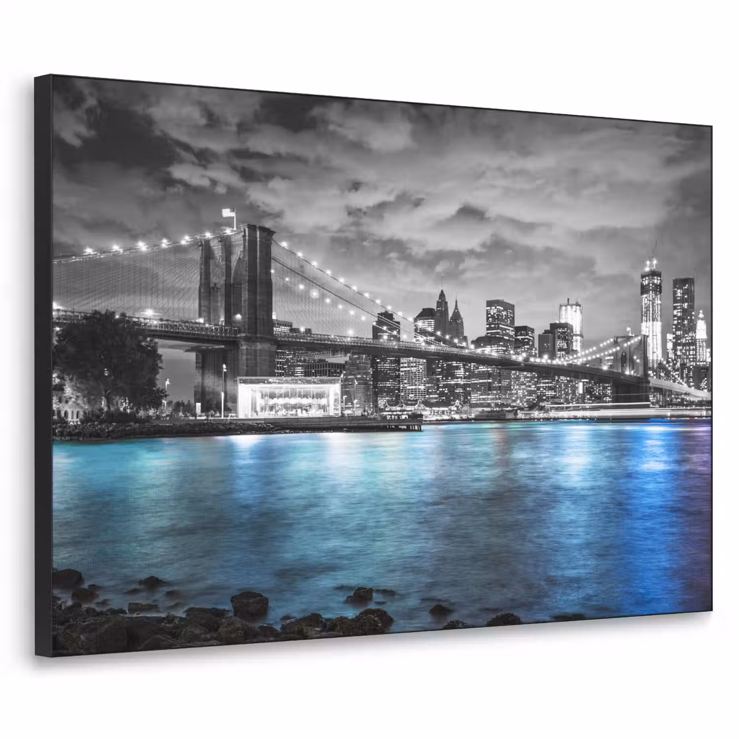 New York - Skyline - Stad - Blauw Textielframe zwart klein -3d