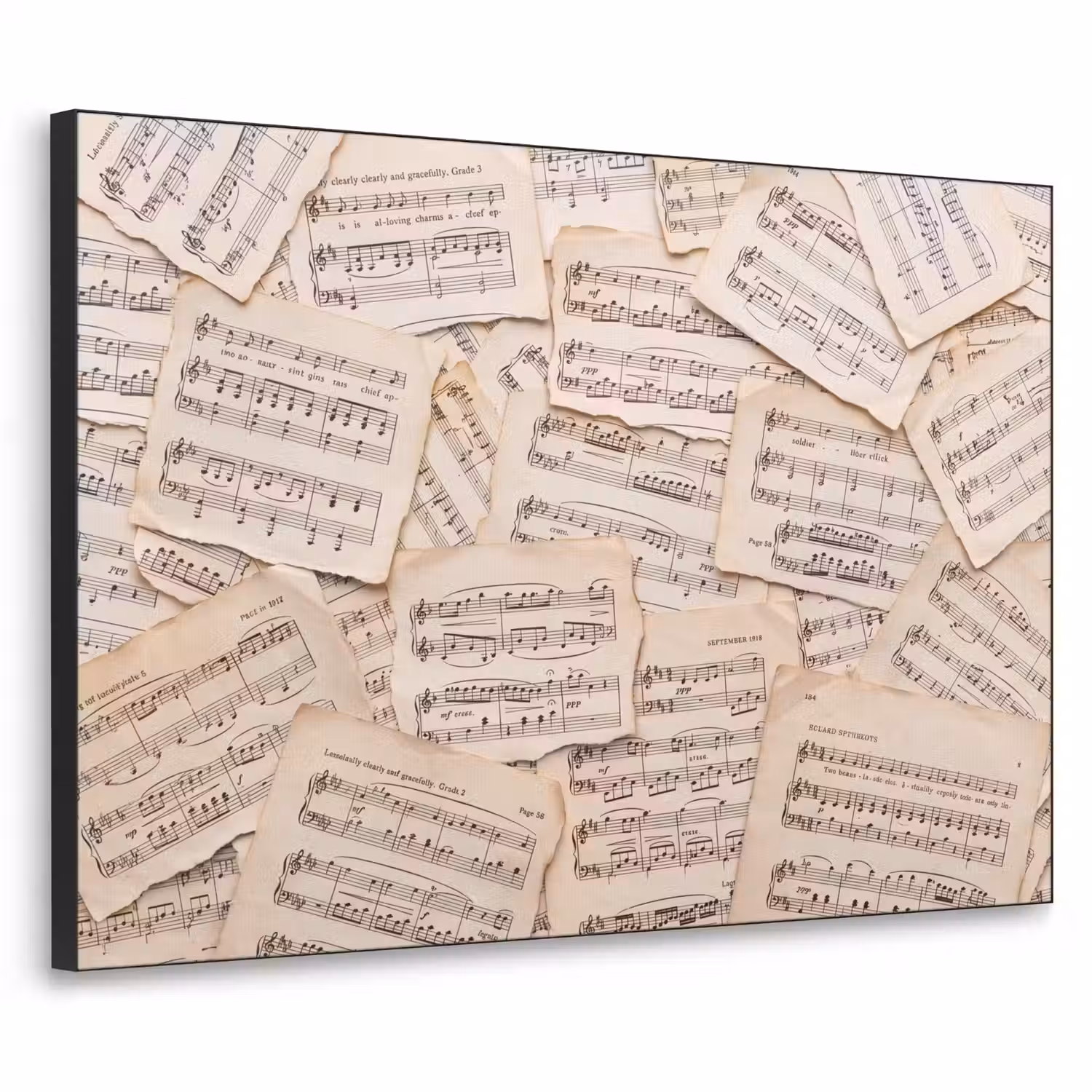 Bladmuziek - Oud - Noten - Vintage - Beige Textielframe zwart klein -3d