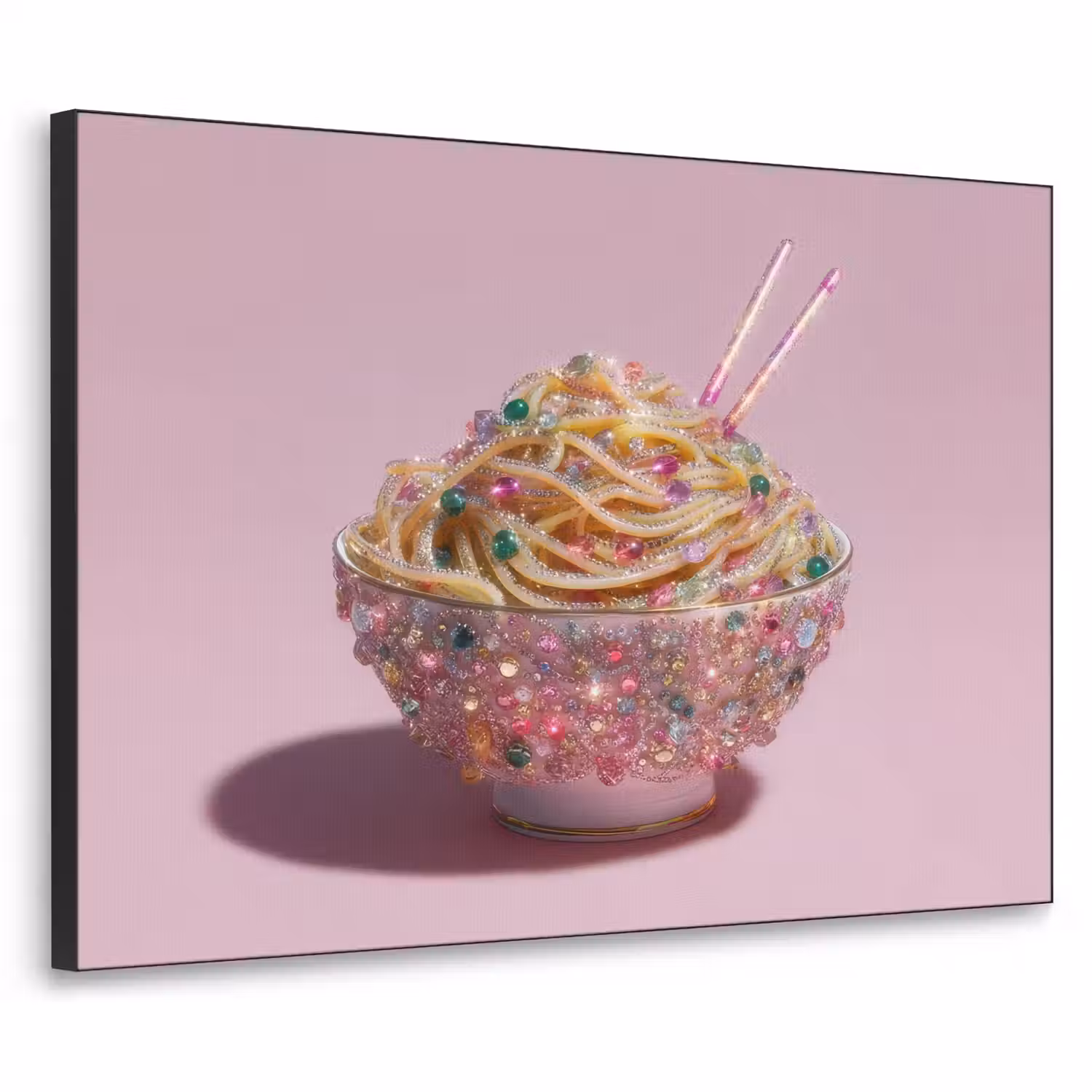 Noodles - Edelstenen - Stokjes - Roze Textielframe - compleet frame klein -3d