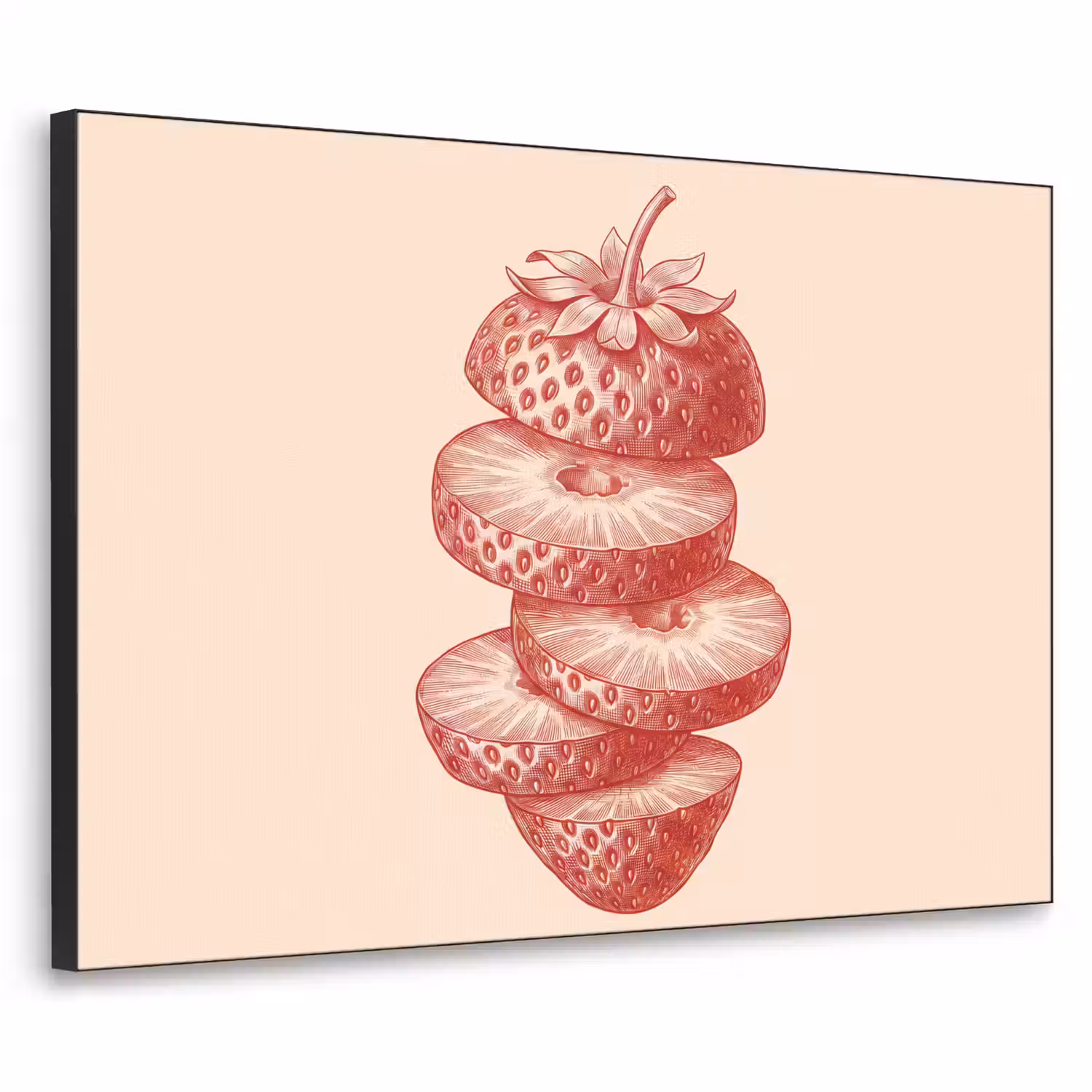 Fruit - Gesneden - Illustratie - Rood - Vintage Textielframe zwart klein -3d