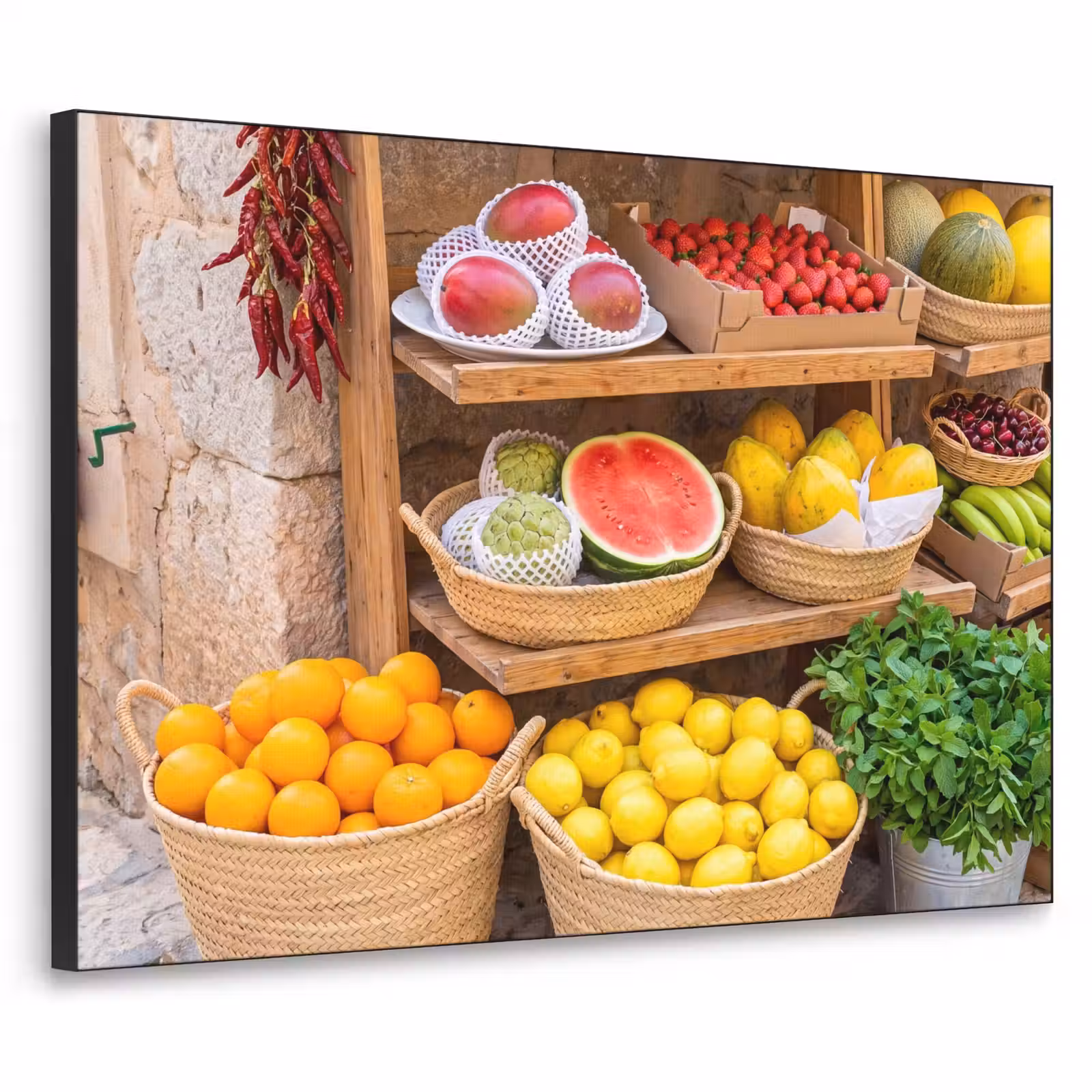 Art Frame - Obst – Markt – Frisch - Fruit - Markt - Vers Textielframe zwart klein