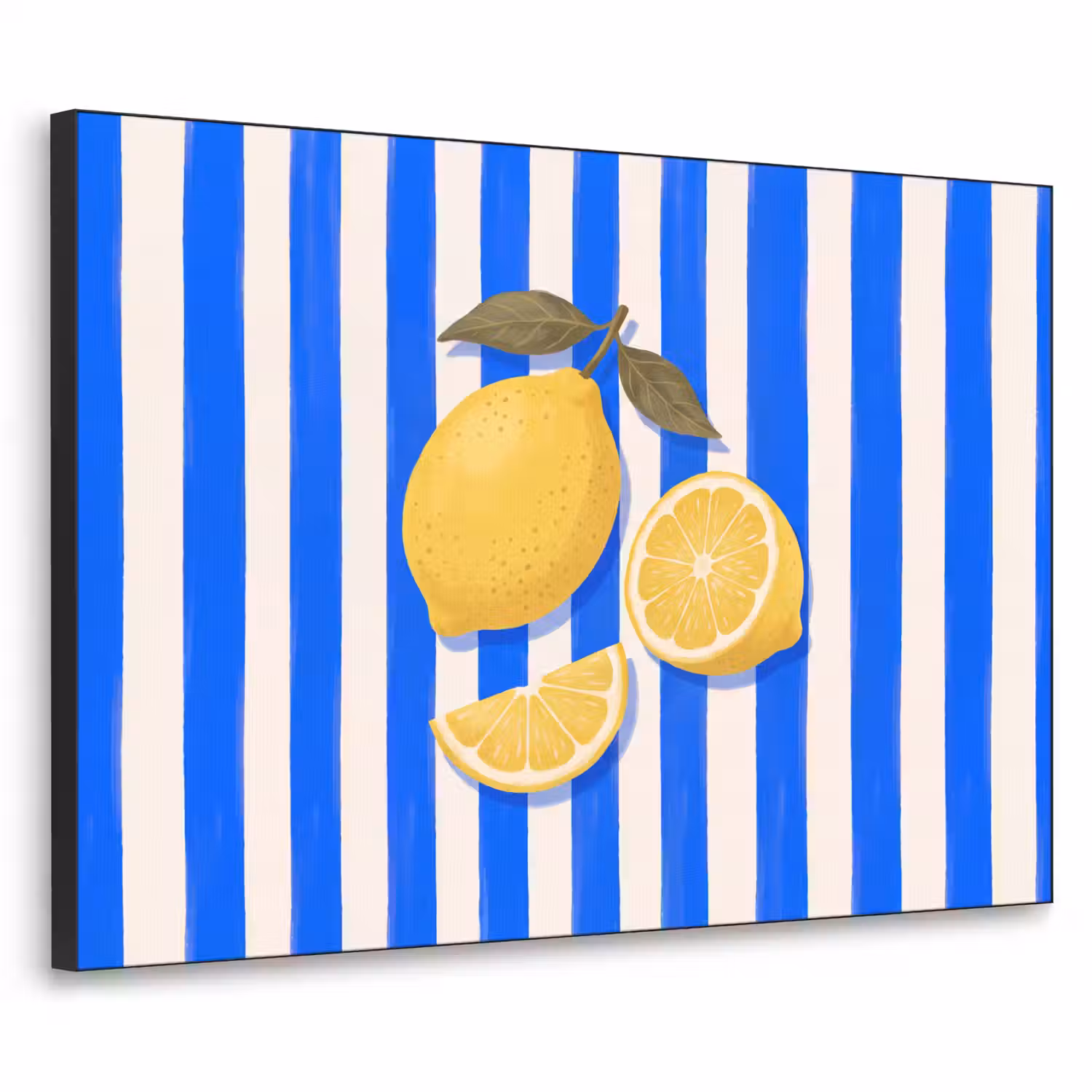 Fruit - Citroen - Zomer - Geel - Blauw Textielframe zwart klein -3d