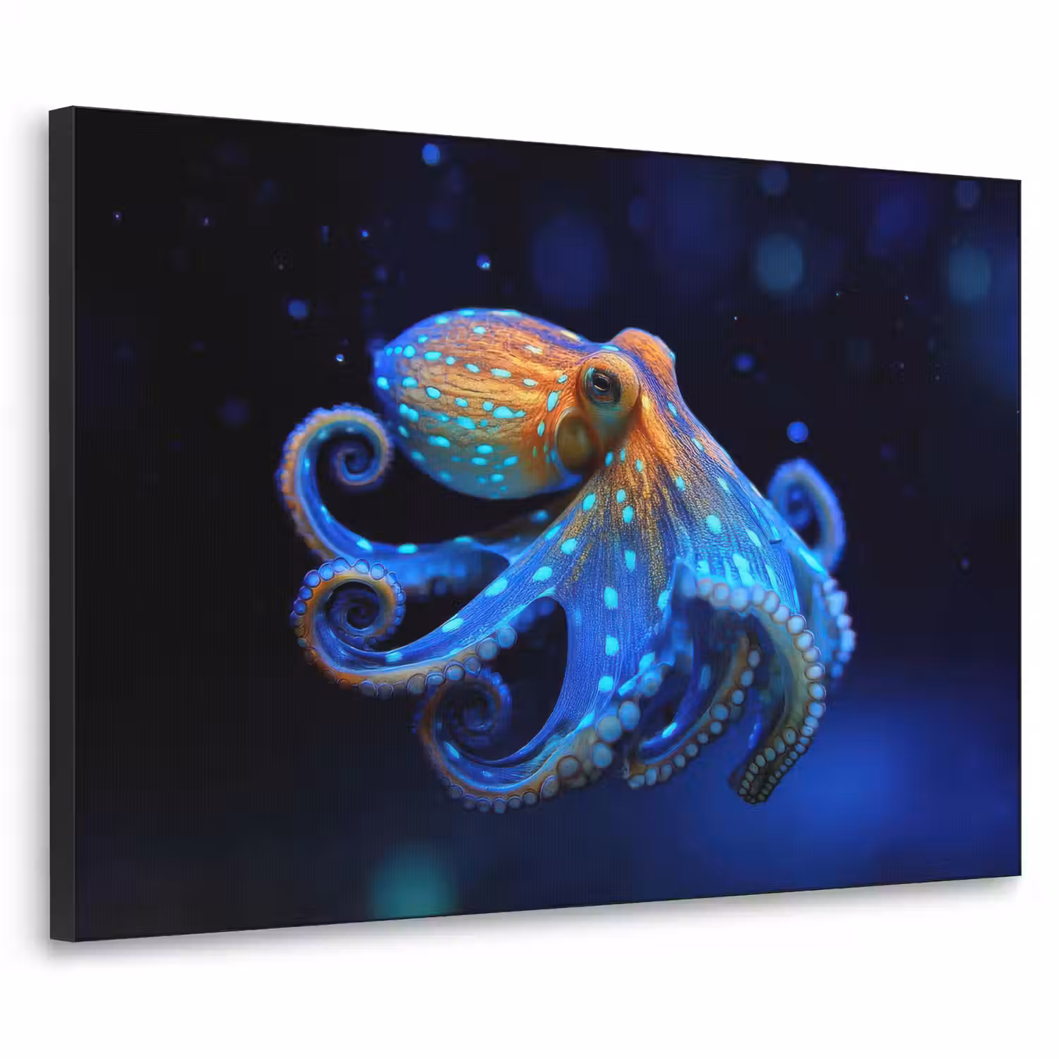 Octopus - Stippen - Blauw - Zee Textielframe - compleet frame klein -3d