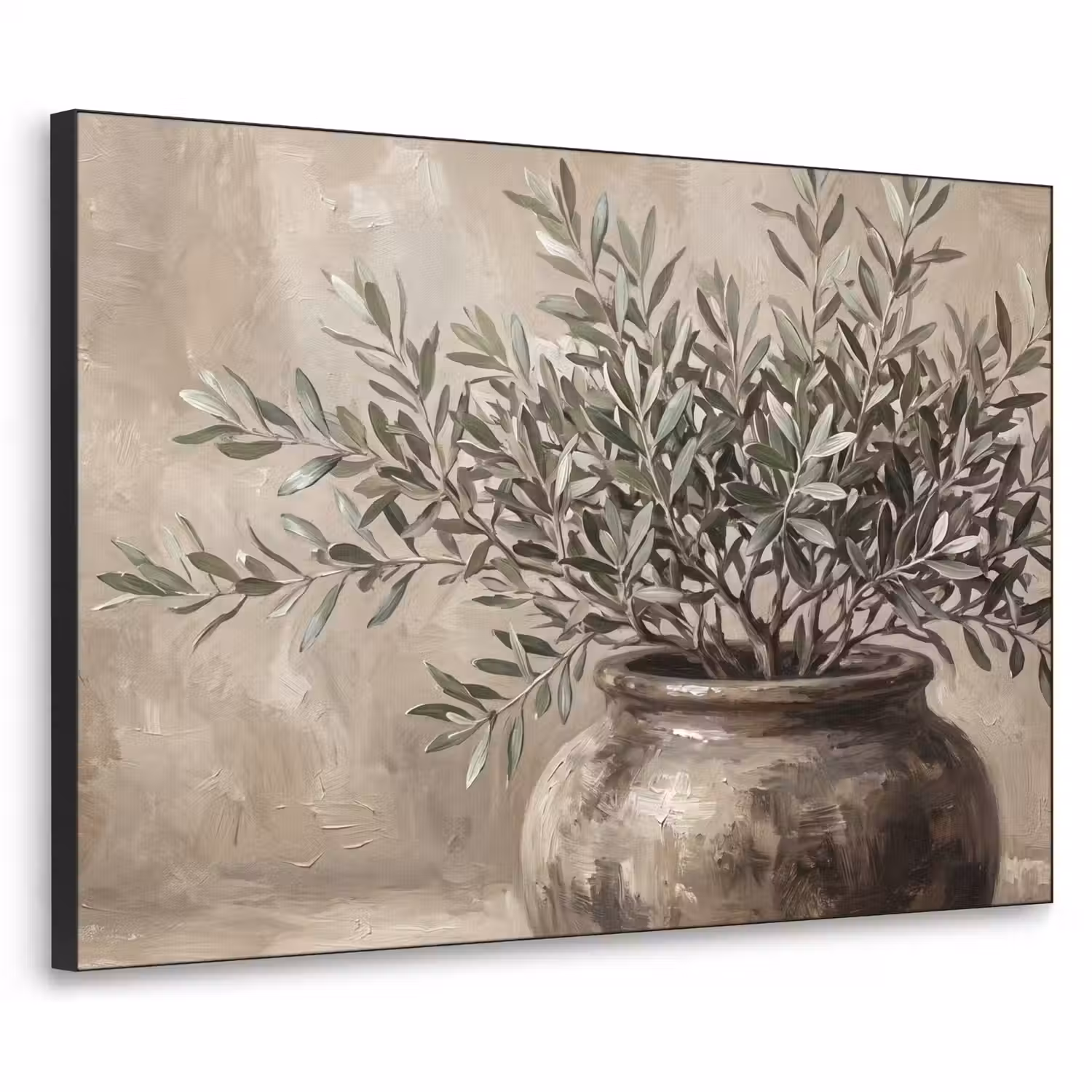 Olijfplant - Aardenpot - Abstract - Beige Textielframe zwart klein -3d