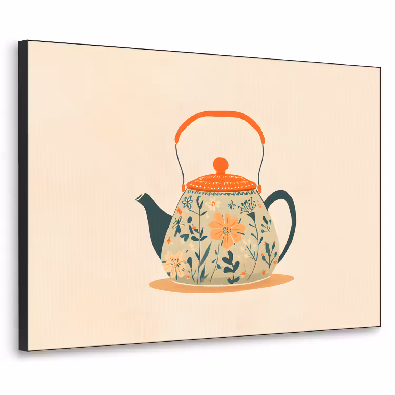 Oranje - Theepot - Bloemen - Bladeren Textielframe - compleet frame klein -3d