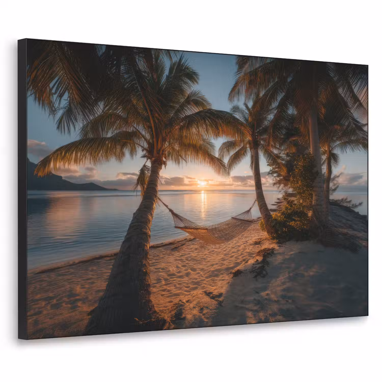 Palmbomen - Hangmat - Strand - Zonsondergang Textielframe - compleet frame klein -3d