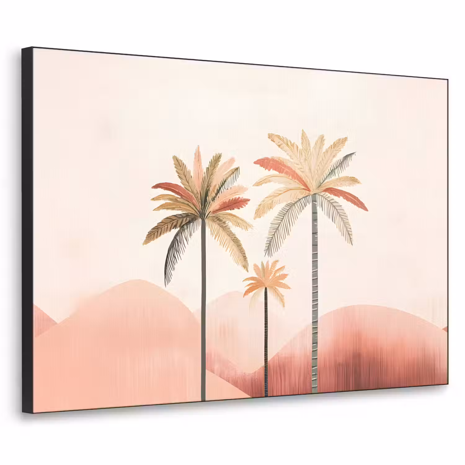 Palmbomen - Heuvels - Minimalistisch - Zachtroze Textielframe - compleet frame klein -3d
