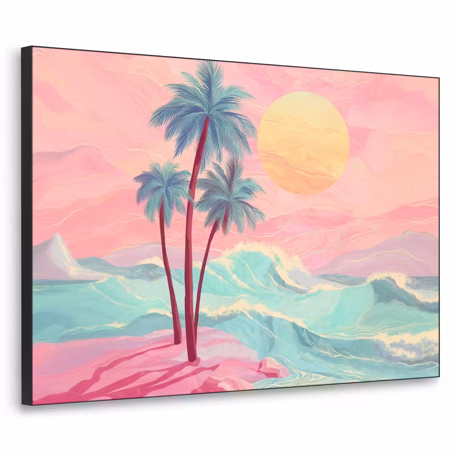 Palmbomen - Golven - Zee Textielframe - compleet frame klein -3d
