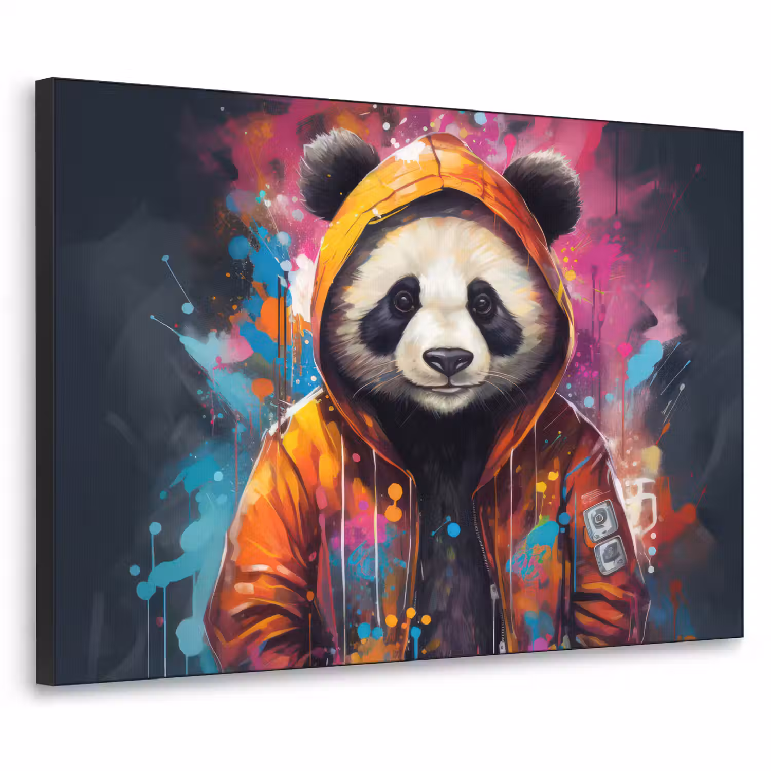 Panda - Jas - Graffiti - Oranje Textielframe zwart klein -3d
