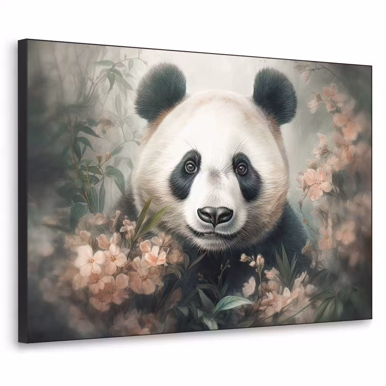 Panda - Dieren - Bloemen - Planten Textielframe zwart klein -3d