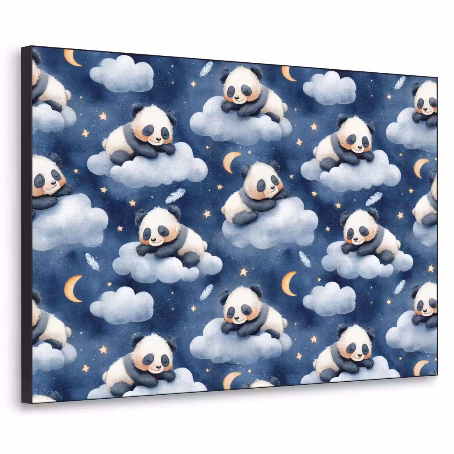 Panda's - Slapen - Blauw Textielframe zwart klein 947 -3d