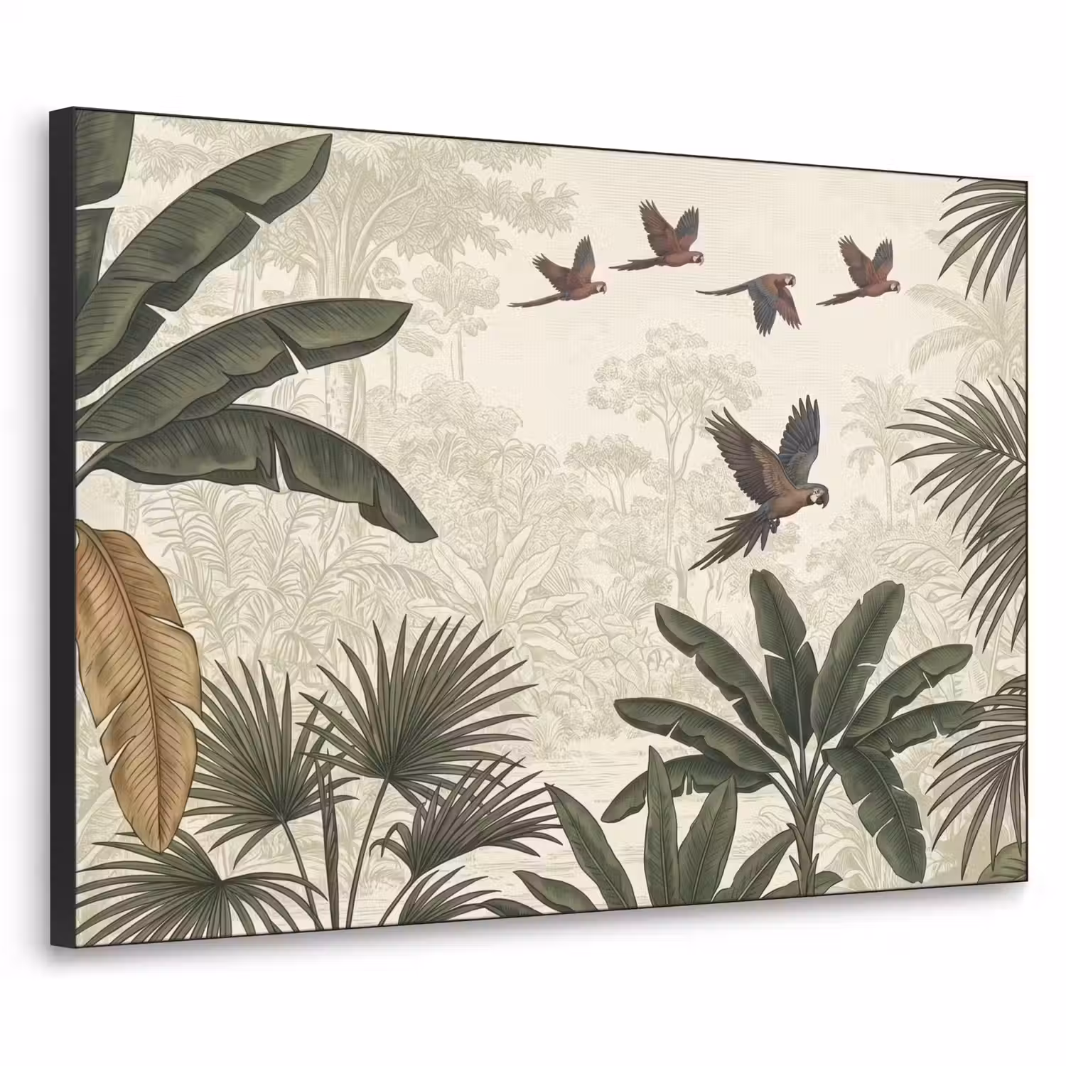 Papagaaien - Jungle - Tropisch - Green Textielframe zwart klein -3d