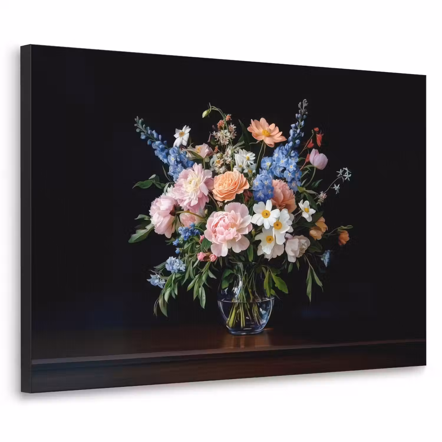 Pastel - Bloemen - Glazen - Vaas Textielframe - compleet frame klein -3d