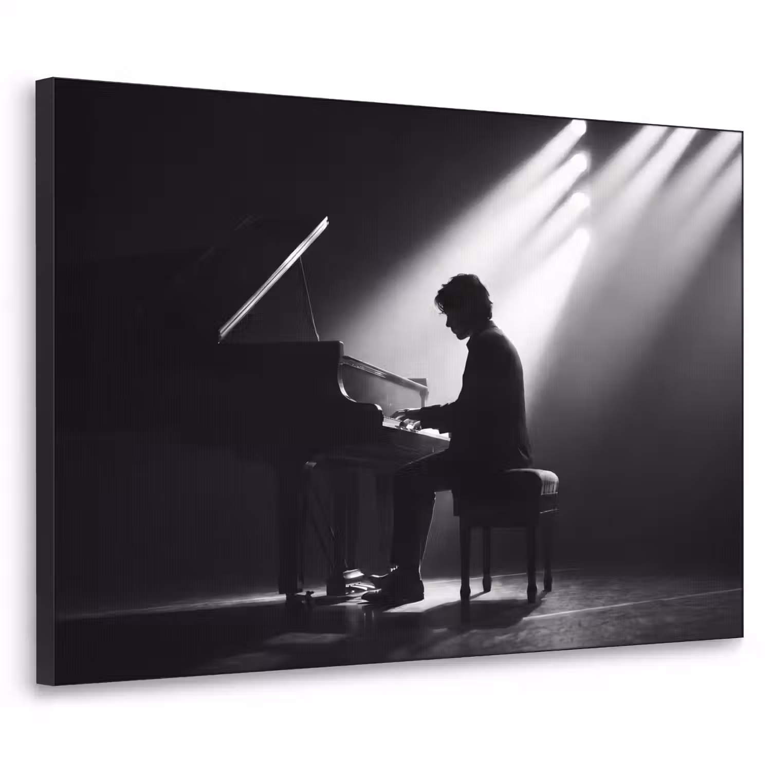 Persoon - Piano - Muziek - Zwart-wit - Podium Textielframe zwart klein -3d