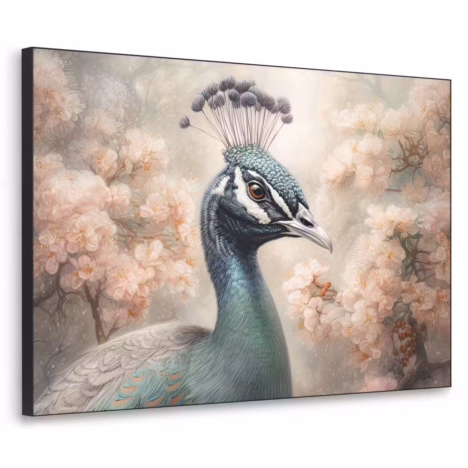 Pauw - Vogels - Bloemen - Boom - Botanisch Textielframe zwart klein -3d