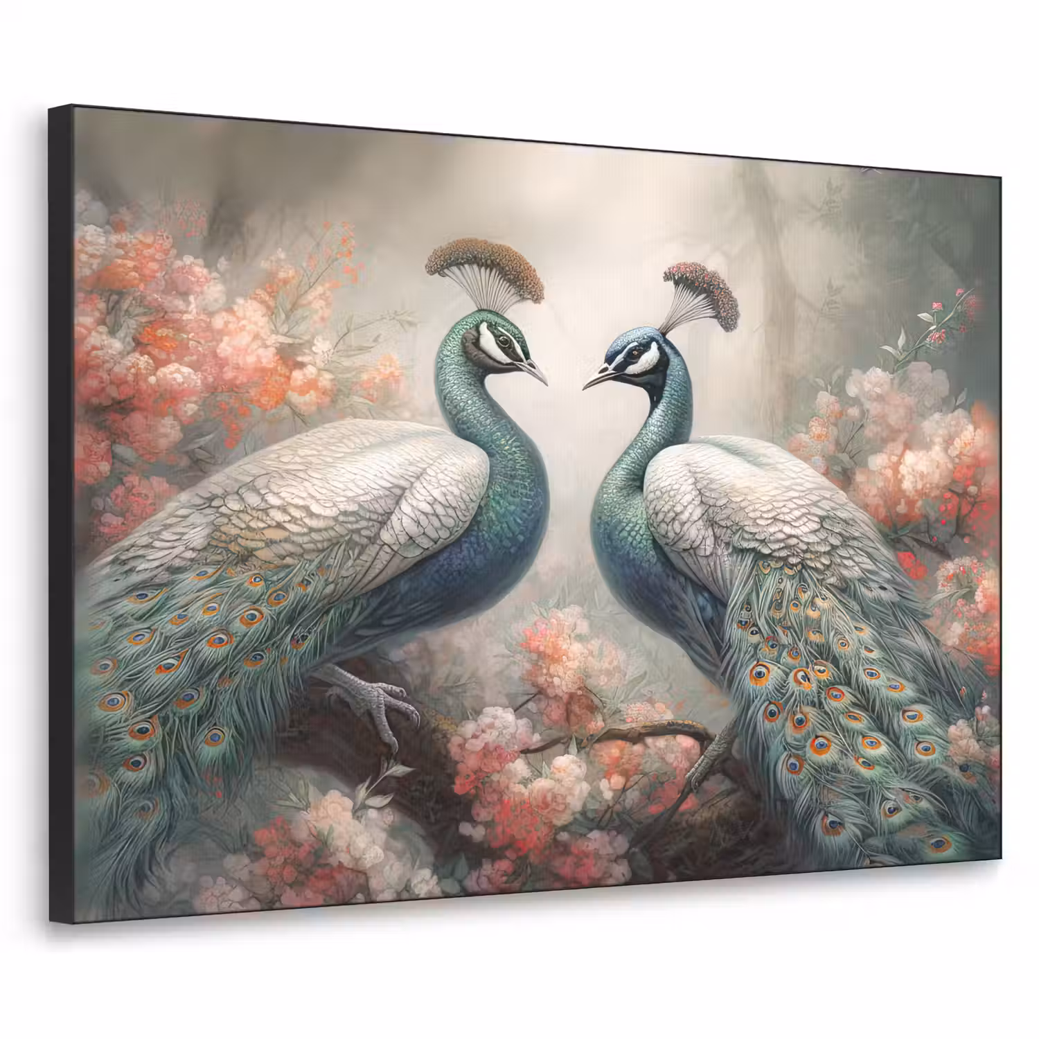 Pauwen - Pauwenveren - Vogels - Bloemen - Natuur Textielframe zwart klein -3d