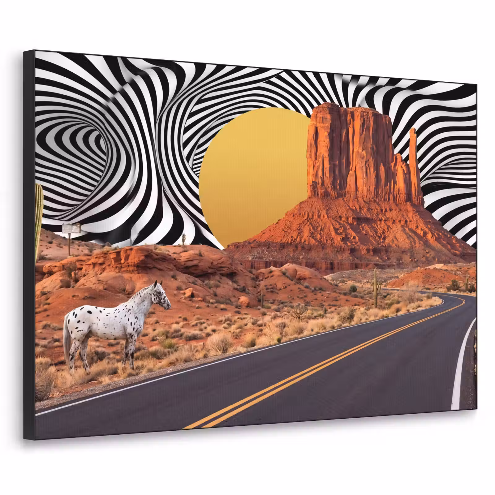Art Frame - Pferd – Wüste – Natur - Paard - Woestijn - Natuur Textielframe zwart klein