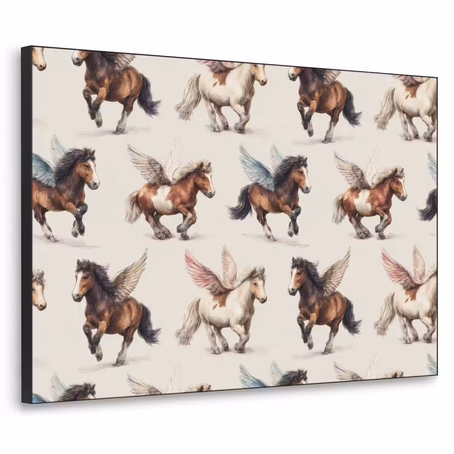 Paarden - Vleugels - Kleurrijk Textielframe zwart klein 947 -3d