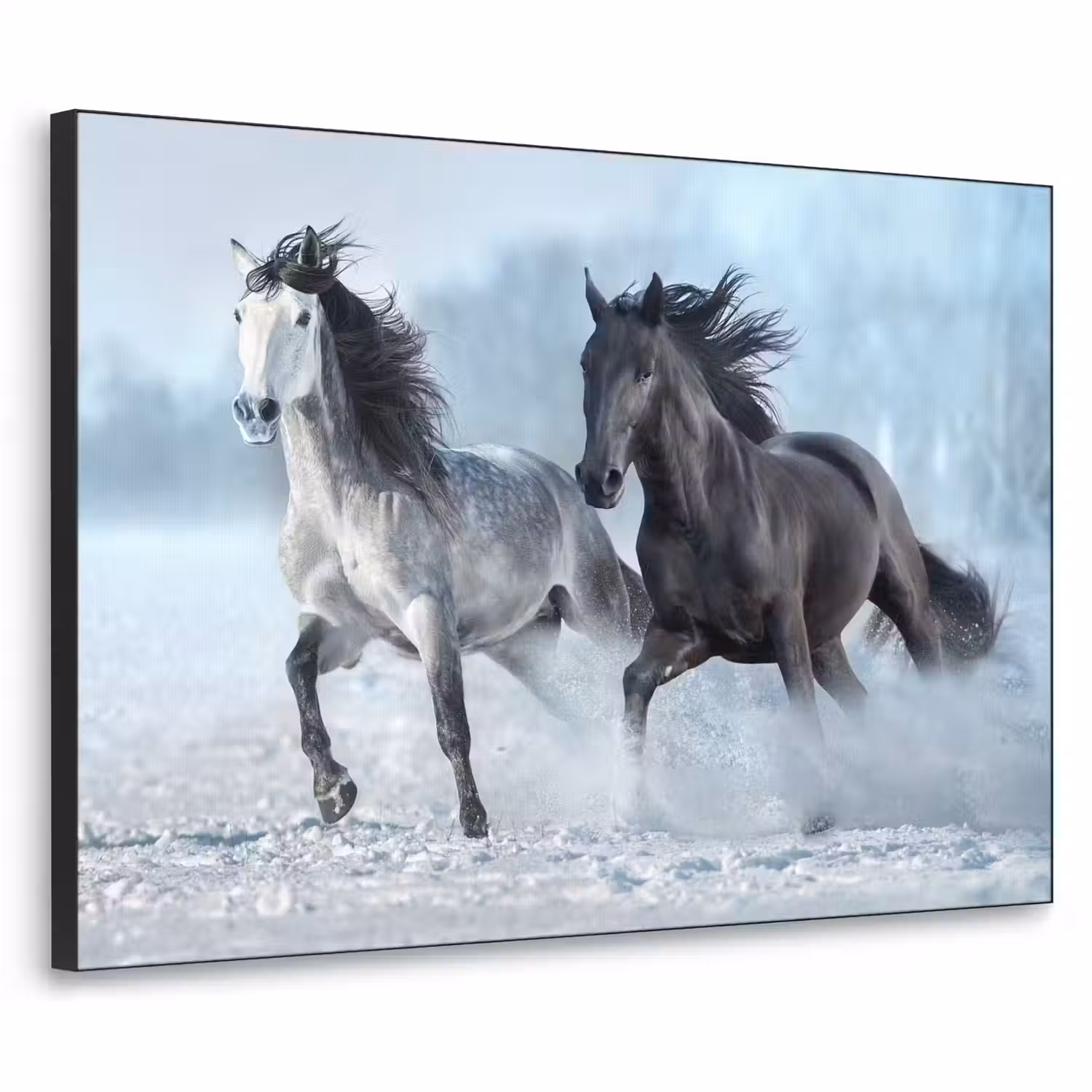 Paarden - Winter - Dieren - Natuur - Sneeuw Textielframe - compleet frame klein -3d