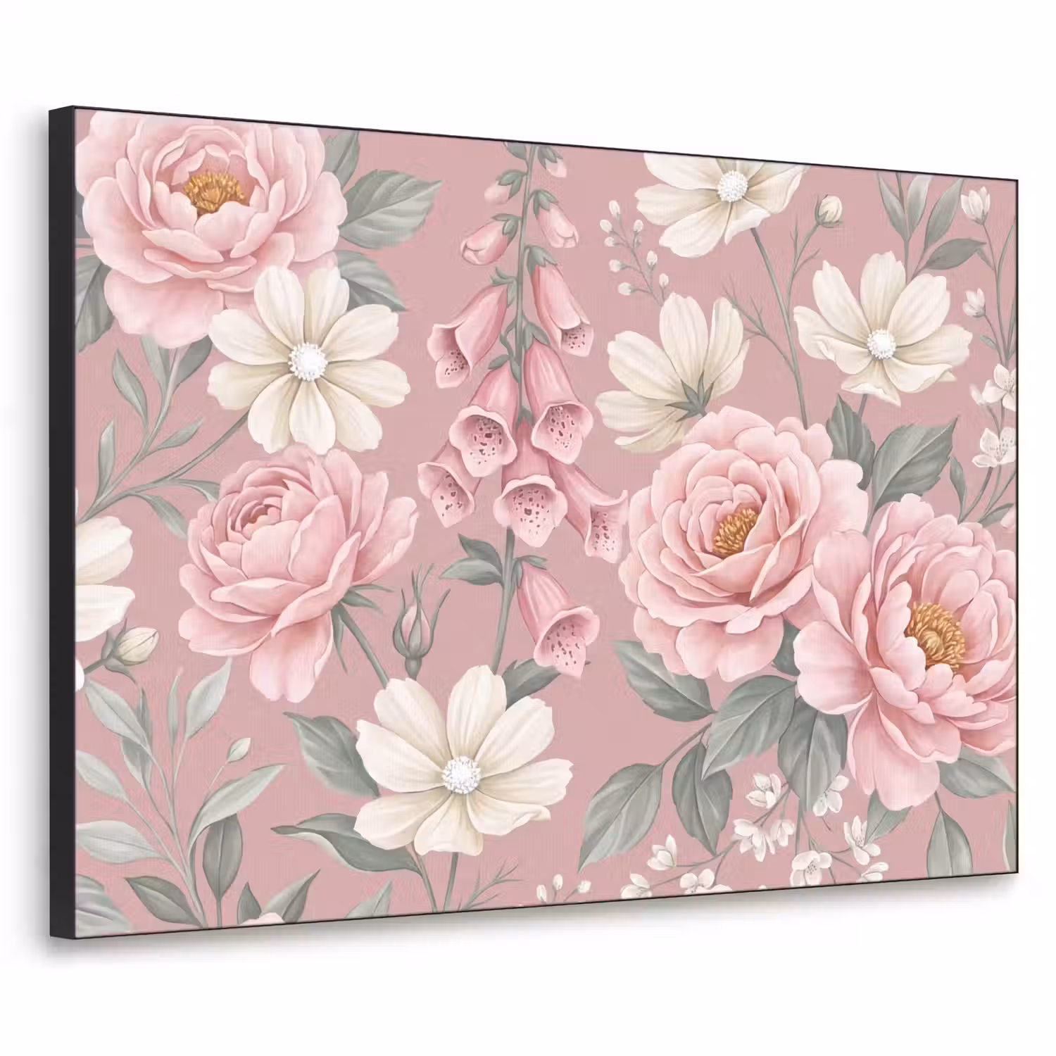 Pioenrozen - Vingerhoedskruid - Pink Textielframe zwart klein -3d