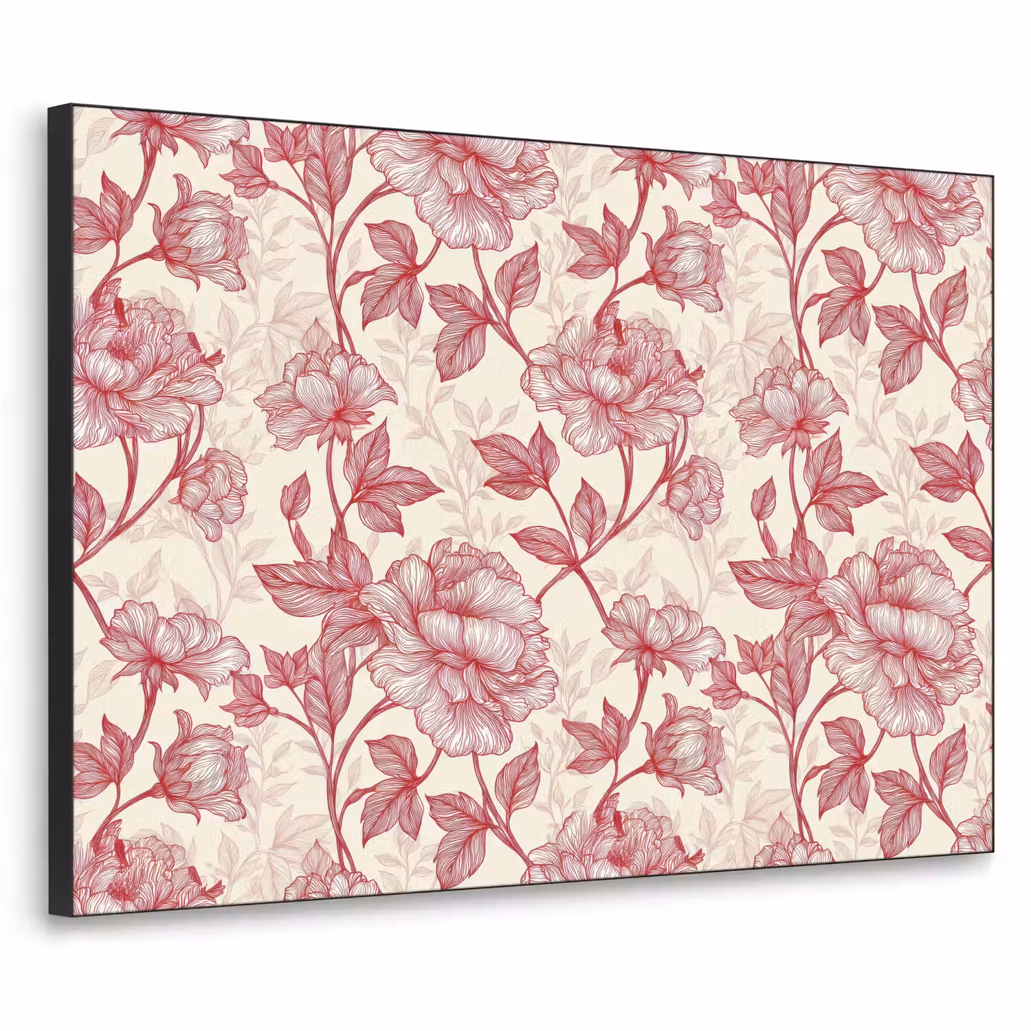 Pioenrozen - Modern - Rood Textielframe zwart klein 947 -3d