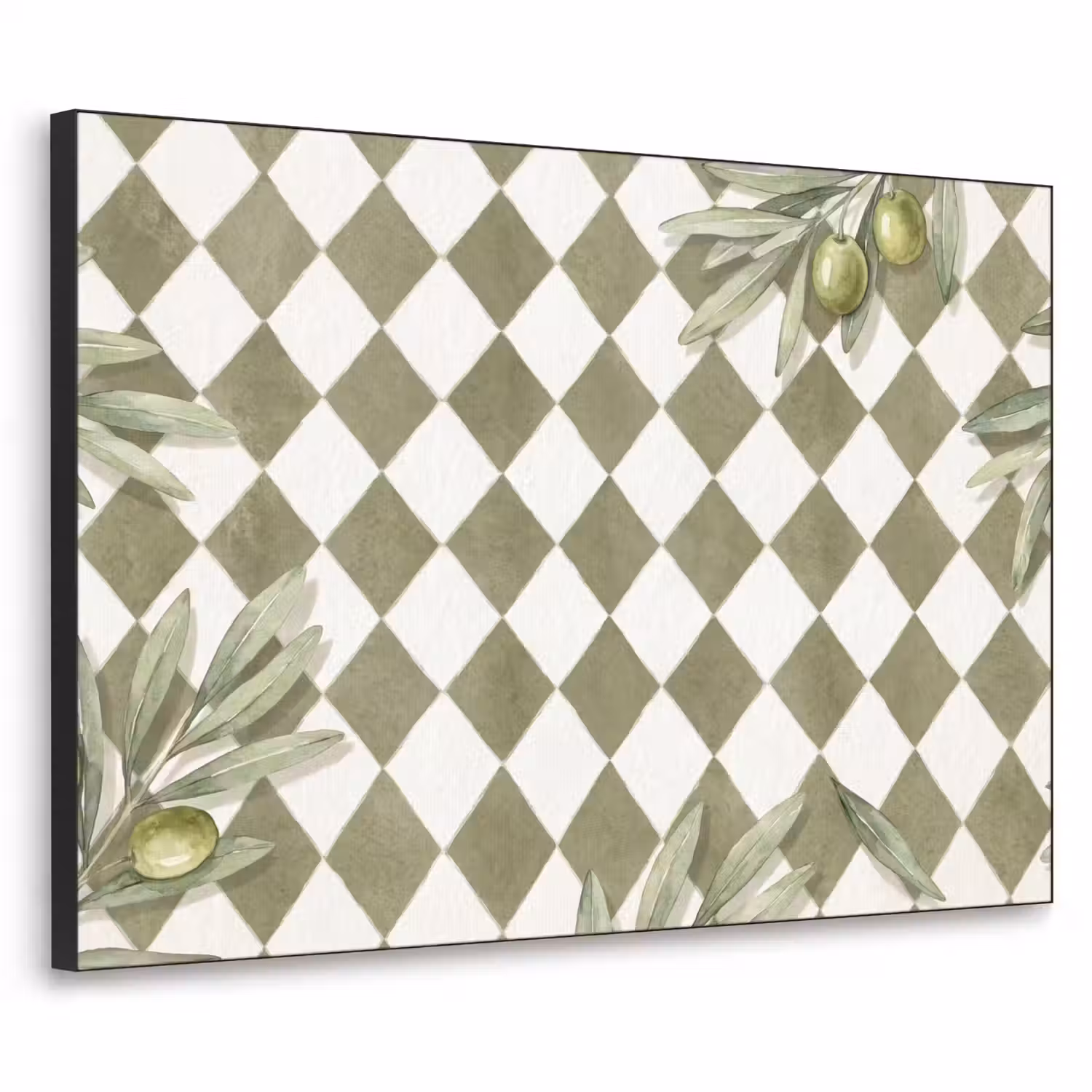 Plant - Olijftakken - Waterverf - Mediterraan - Groen Textielframe zwart klein -3d