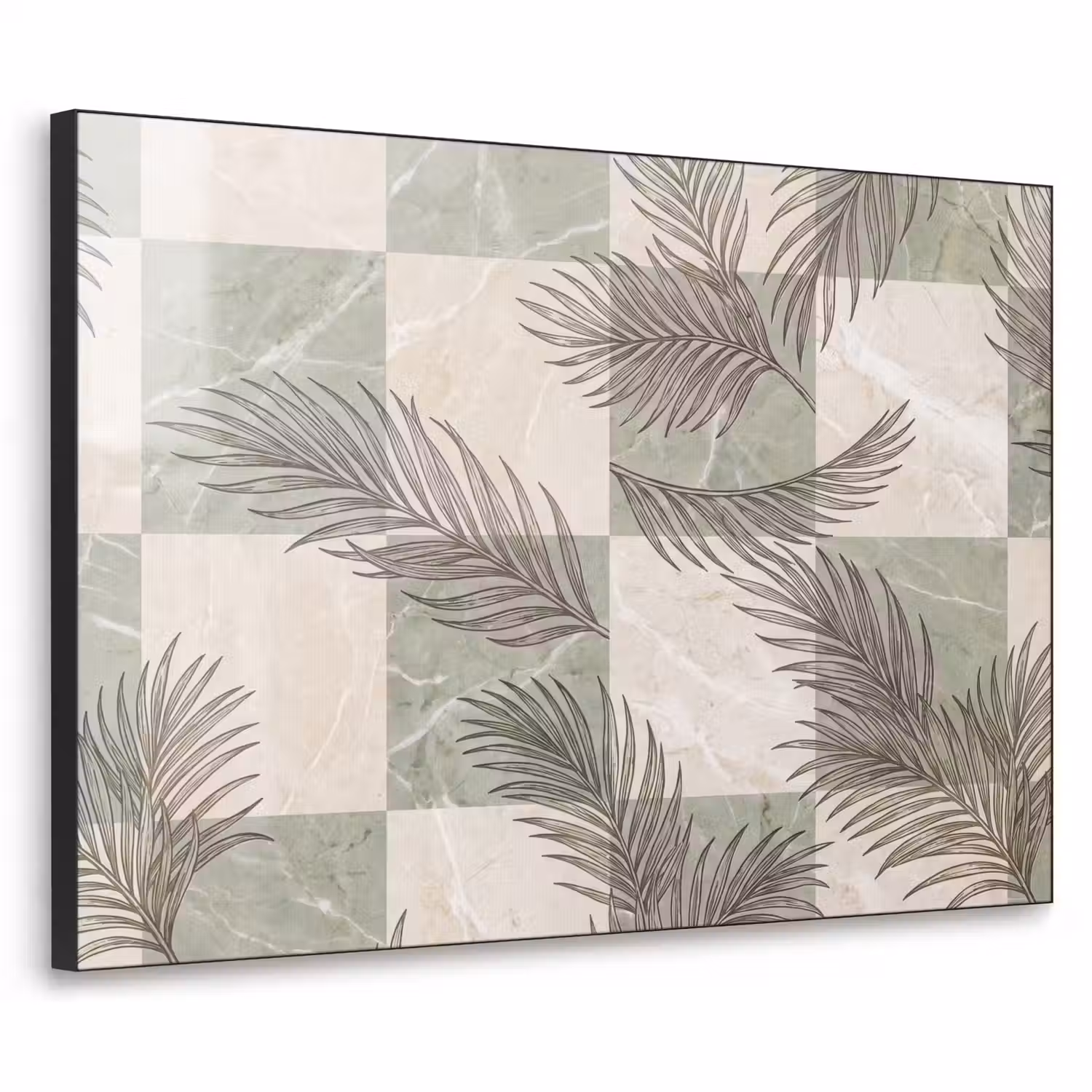 Planten - Bladeren - Marmer - Modern - Groen Textielframe zwart klein -3d