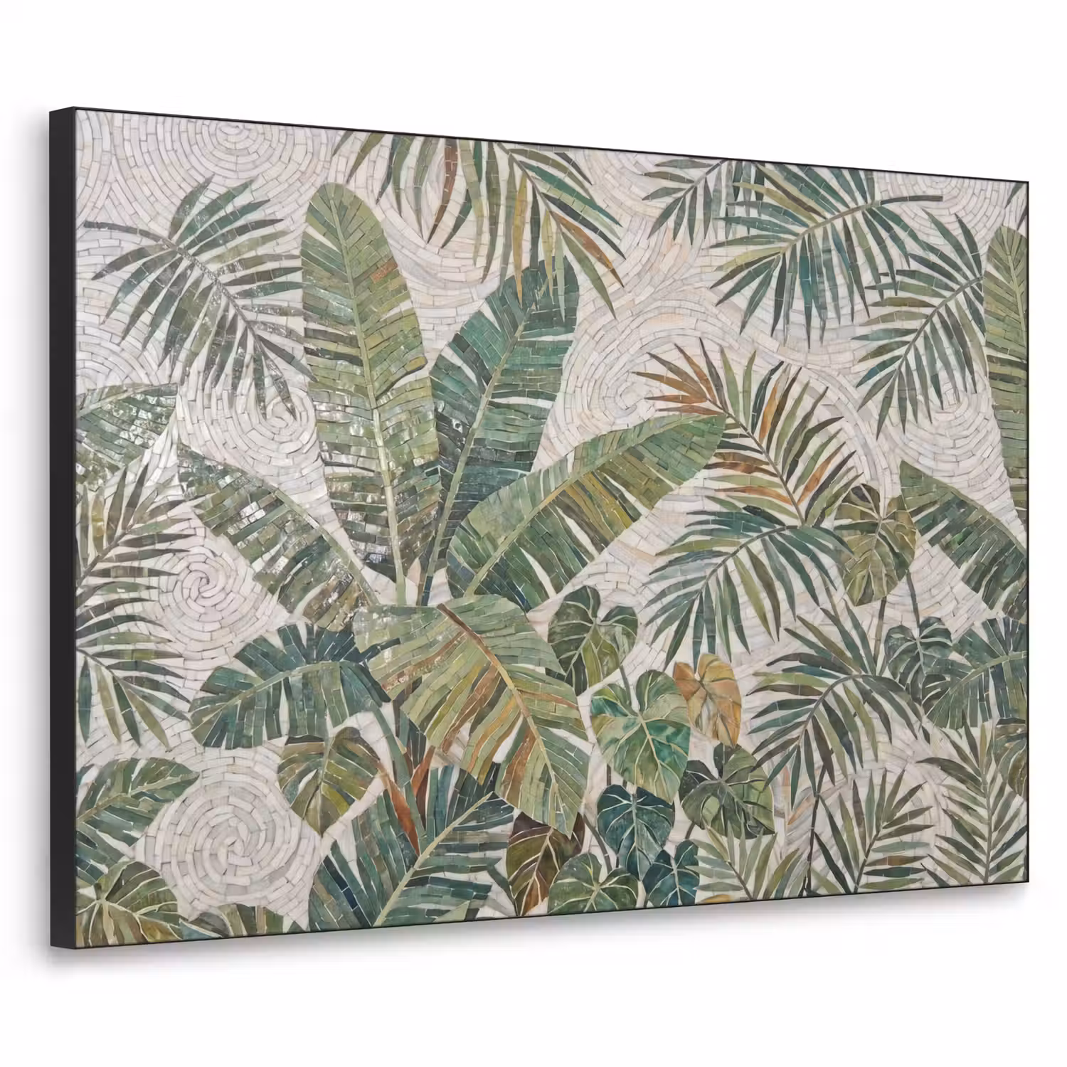 Planten - Tropisch - Mozaïek - Natuur - Groen Textielframe zwart klein -3d