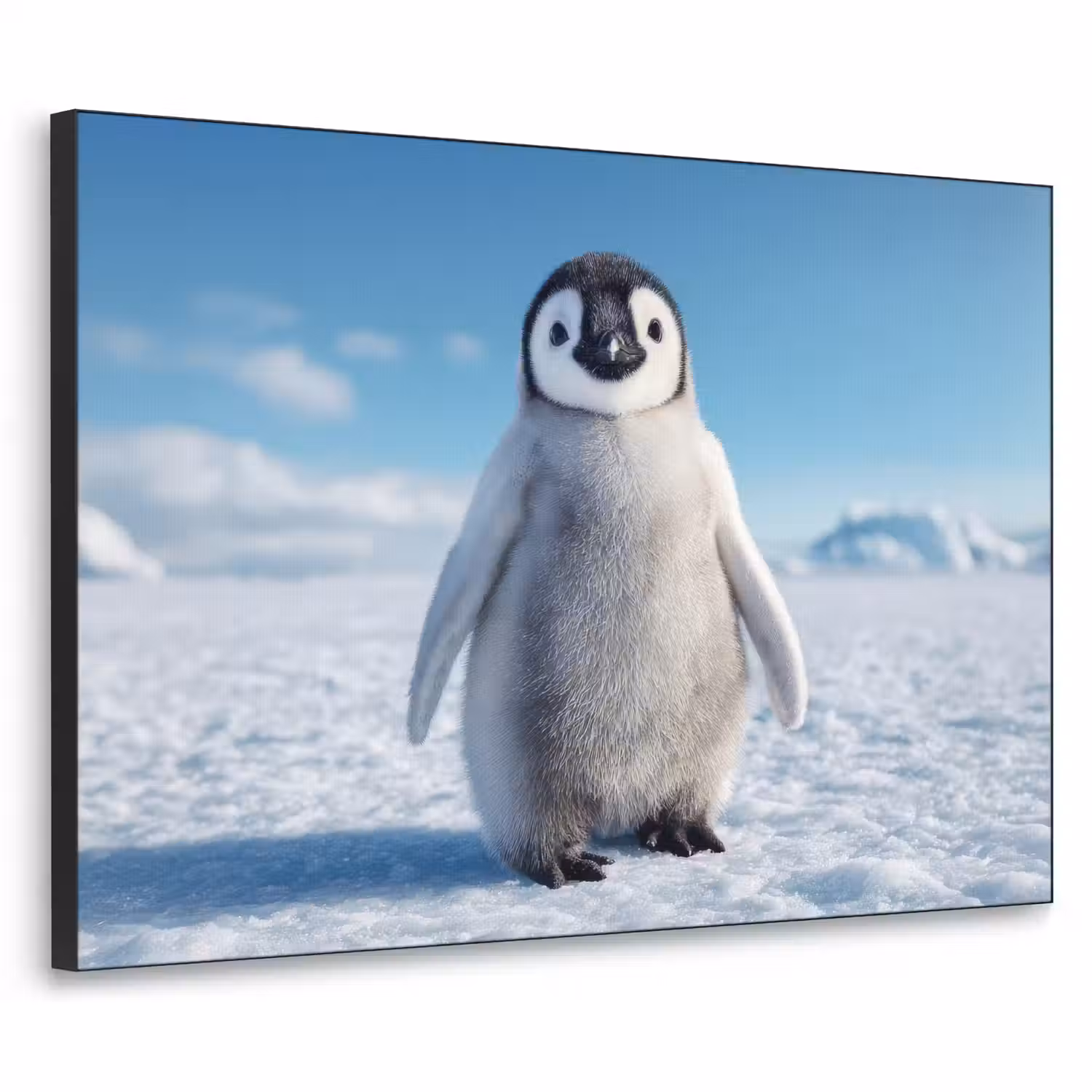 Pinguïn - Sneeuw - Landschap - Wit Textielframe - compleet frame klein -3d