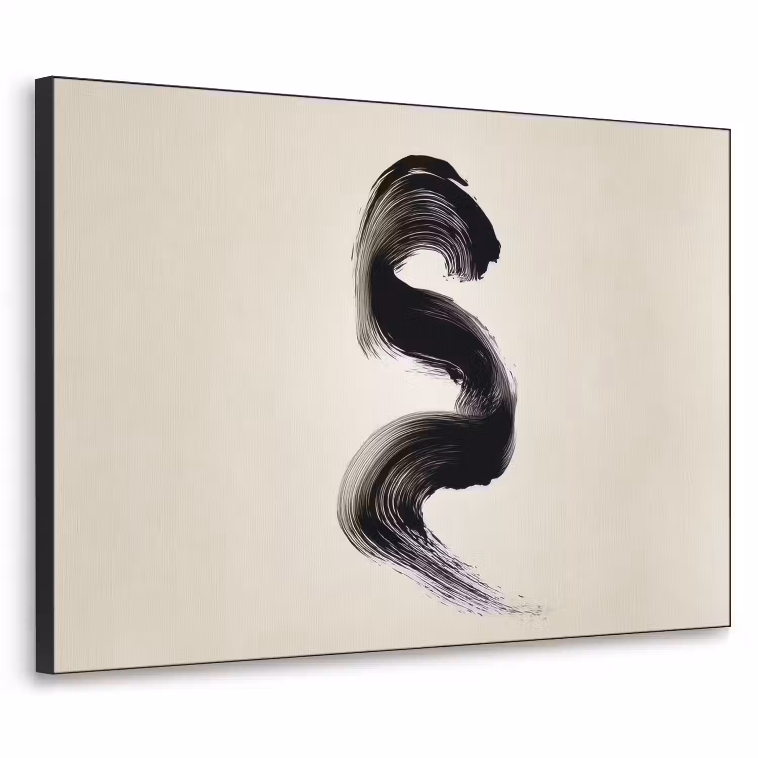 Penseelstreek - Zwart - Minimalistisch Textielframe - compleet frame klein -3d