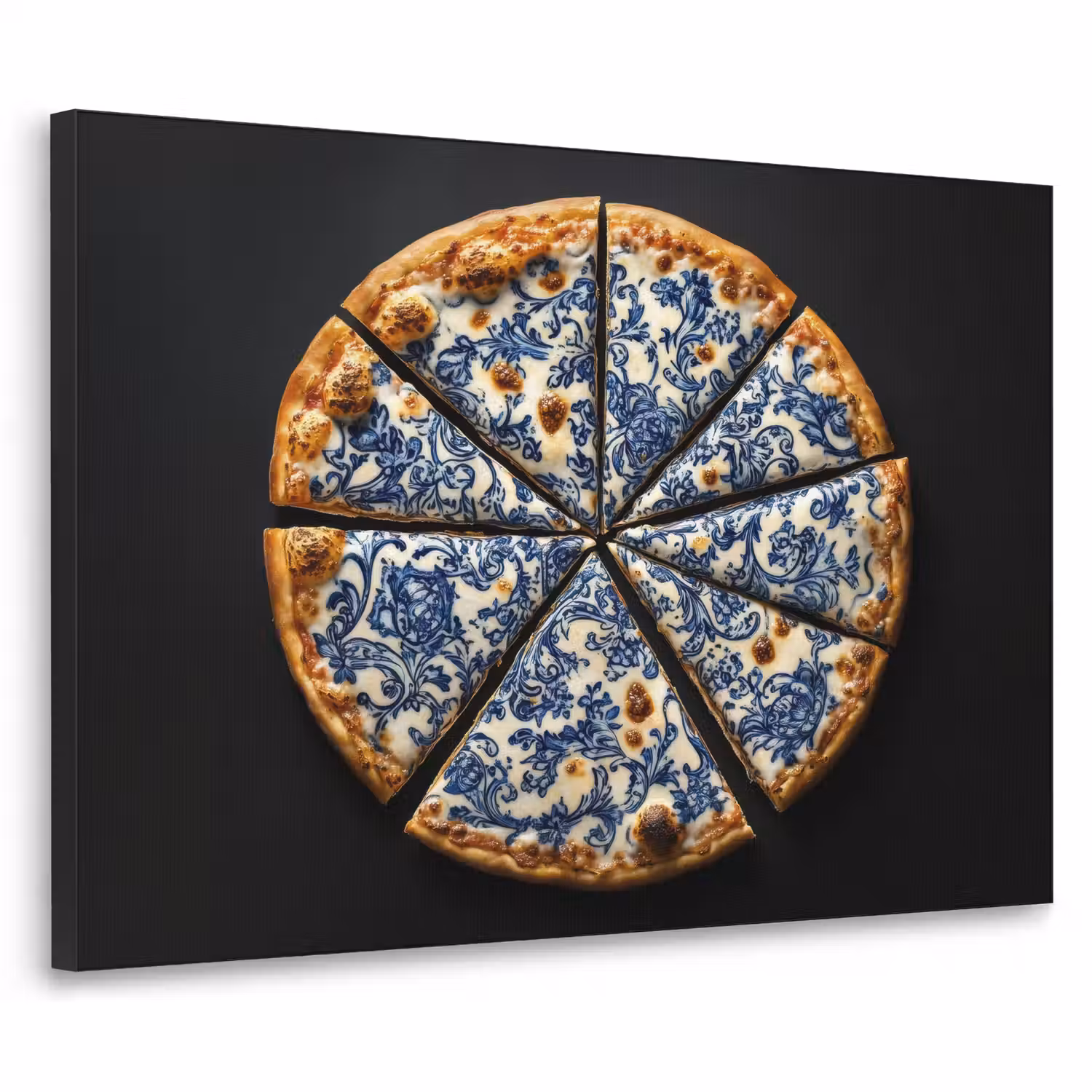 Pizza - Eten - Delftsblauw Textielframe - compleet frame klein -3d